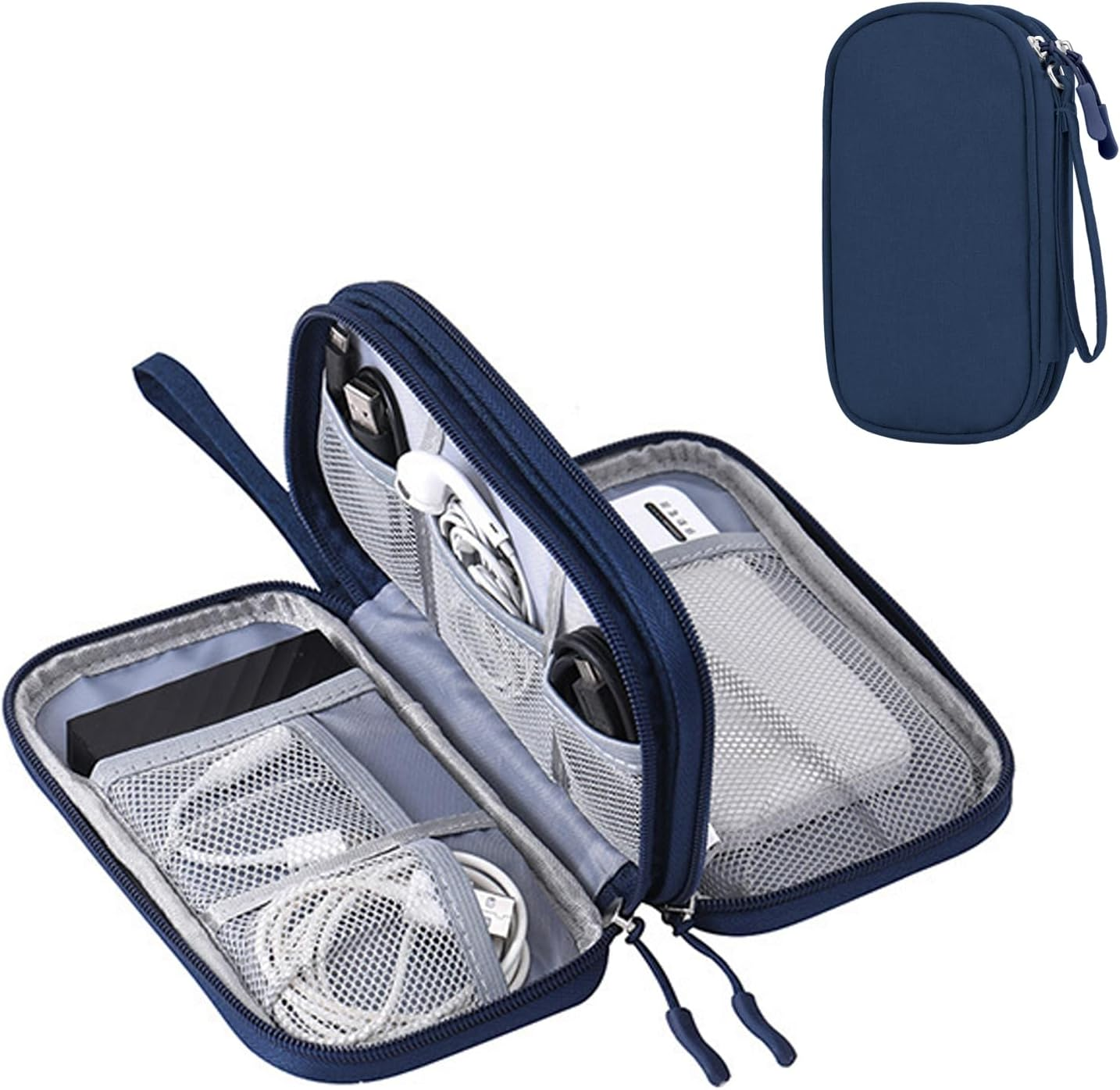 Beownest Travel Electronic Organizer Bag 21X14X5Cm, 2-Layer Waterproof Tech Organizer with USB Ports & Cable Management for Power Bank, Laptop Adapter, Phone, Earbuds (Navy) image number 2