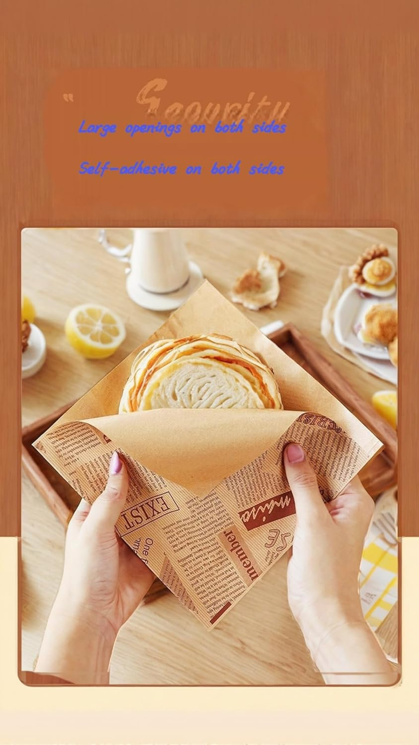 Triangle Paper Bags, 100 Count, 18X18Cm, Non-Stick & Greaseproof, for Burgers, Sandwiches, and Snacks, No-Fold Design for Quick Serving