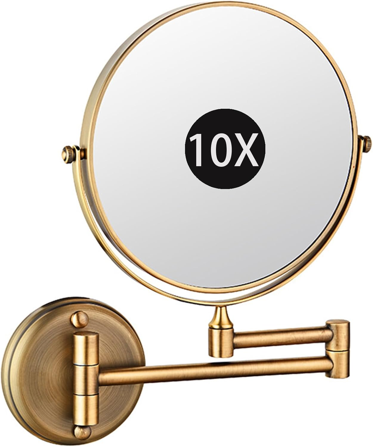 8" Wall Mounted Makeup Mirror, Double Sided Magnifying Mirror, 360&deg; Swivel Extendable Shaving Vanity Mirror for Bathroom,Brushed Gold,10X
