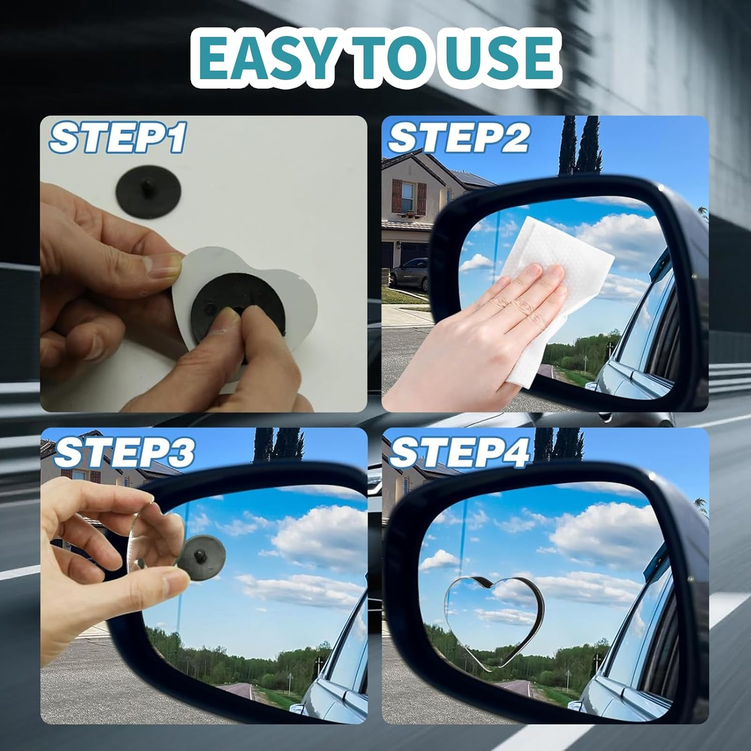 2PCS Heart Shaped Blind Spot Mirrors 360&deg; Adjustable Wide Angle Rear View Accessories for Cars and SUV Cute Car Accessories for Women Easy Stick on Installation image number 4