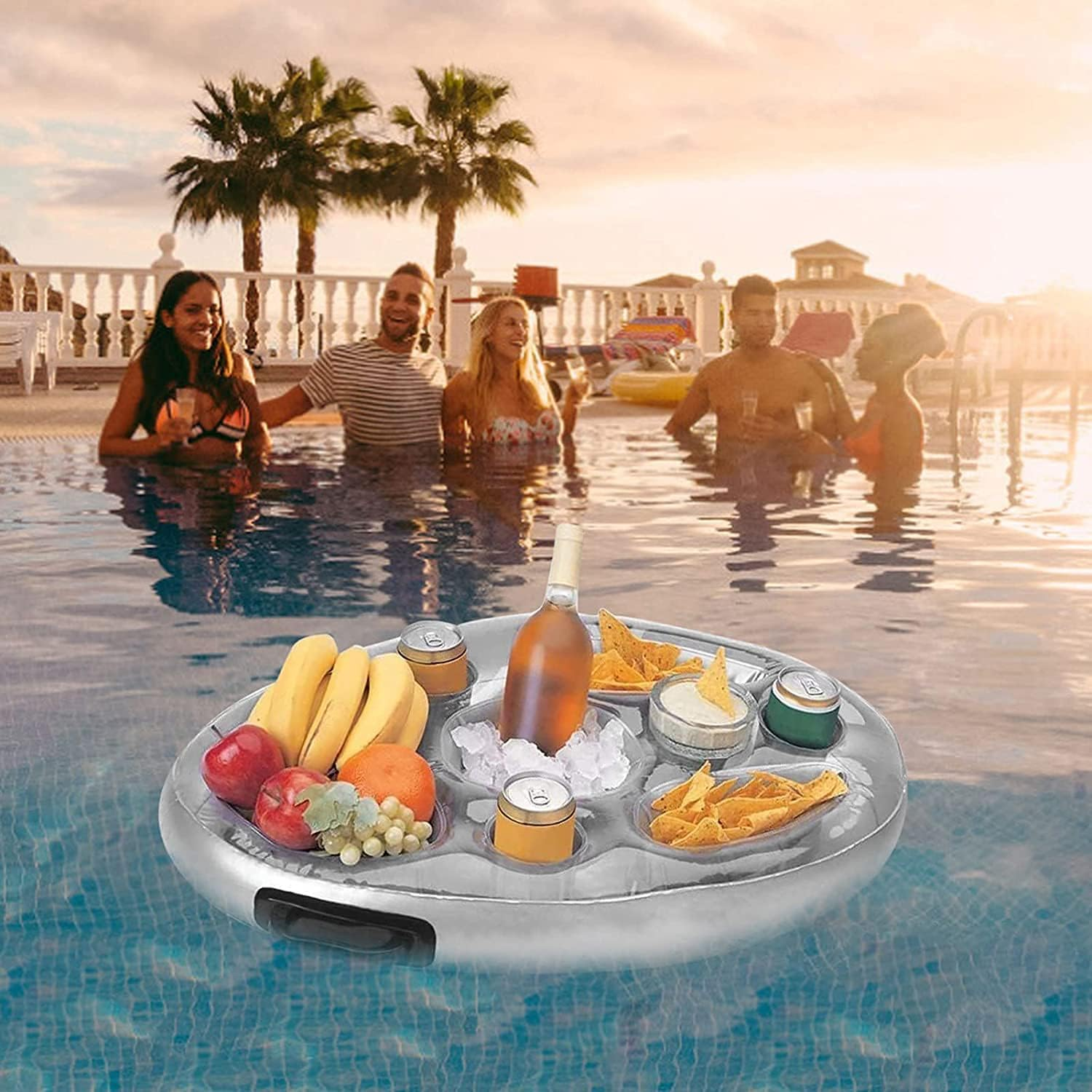 Weilaike Inflatable Floating Drink Holder, 8 Holes Pool Food Drink Tray,Versatile Floating Tray for Pools & Hot Tub, Beach & Spa Hot Tub Accessories,Large Capacity Drink Float image number 1