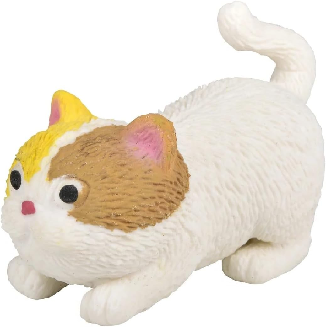 Squishy Stretchy Cat (3.5" to 6.5") Rubber Fidget Sensory Toy Filled with Sand. Great Stress Relief Cat Toy for Kids, Adults and Pets. (White Cat)