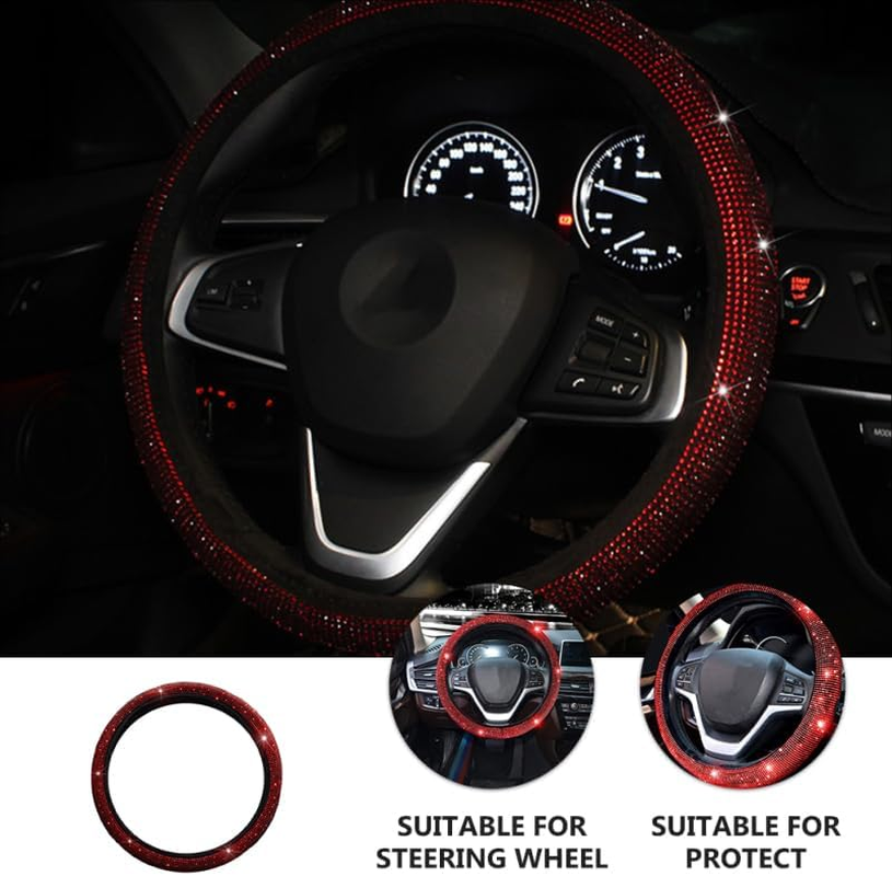 BESTOYARD 15 Inch Steering Wheel Cover with Rhinestone Design Non-Slip Car Wheel Protector Universal Fit for Enhanced Safety and Stylish Interior