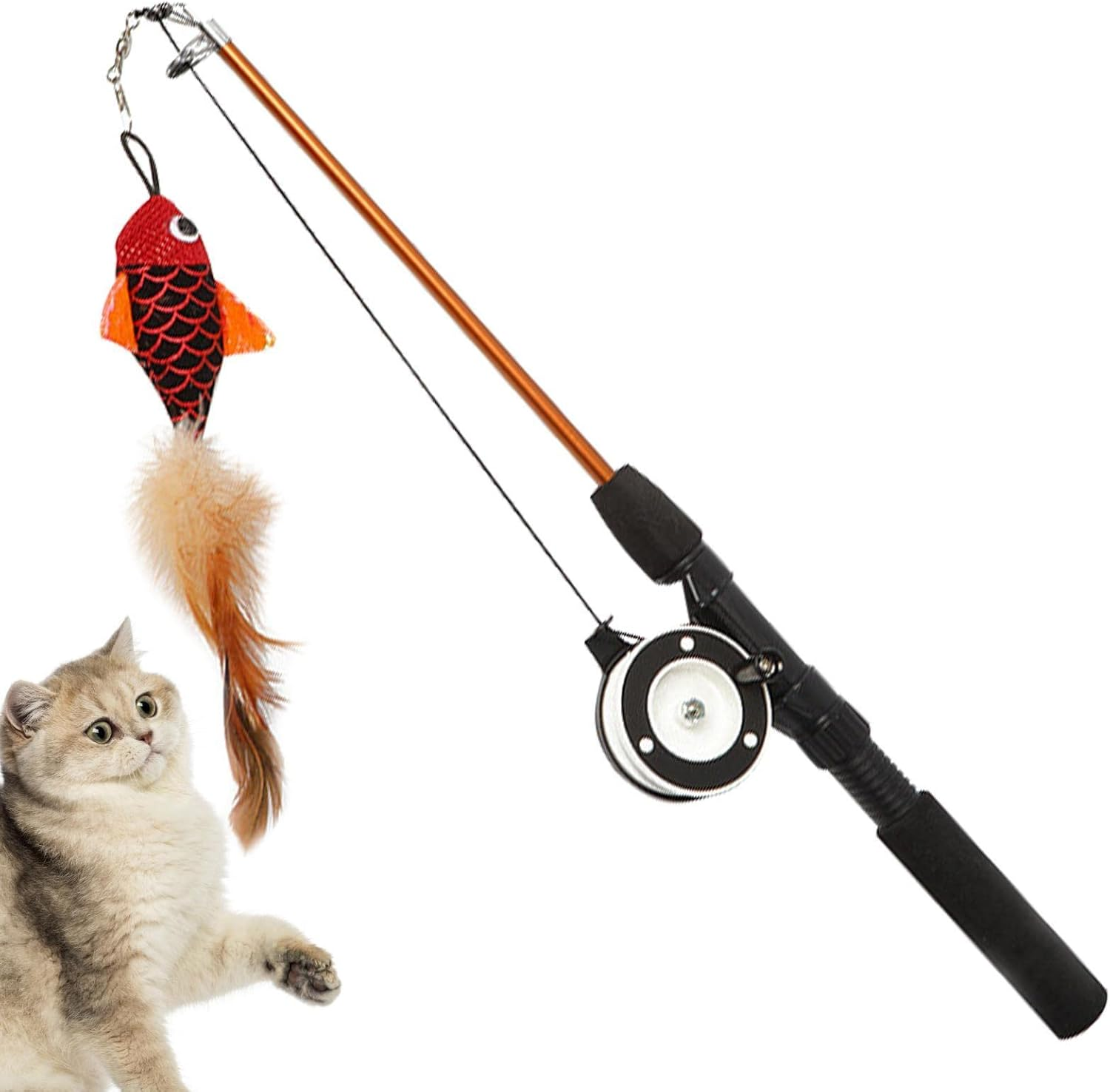 Cat Teaser Toy - Retractable Wand Cat Toy with Adjustment Reel,Funny Cat Teaser Stick Toy, Cat Toys Kitten Toys for Kitten Cat Having Fun Exercise Playing Xiaoguozi
