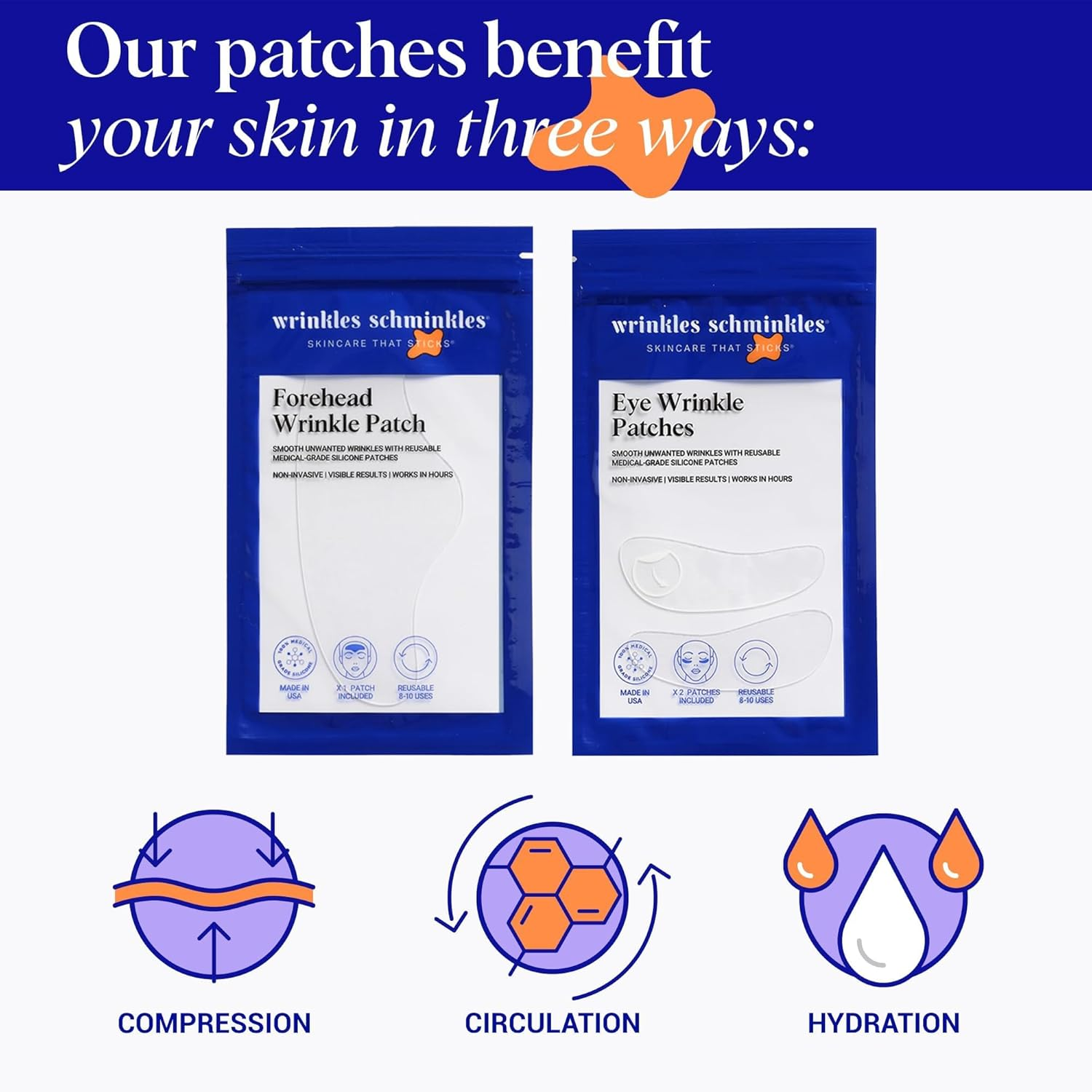 Wrinkles Schminkles Forehead & under Eye Wrinkle Set - Reusable Silicone Patches for Smoothing Facial Lines - Overnight Wrinkle Reduction (1 Pair) image number 3