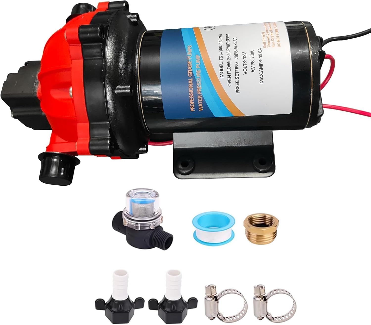 RV Fresh Water Pump 7GPM 70PSI, 12V DC Water Pump, Five Chamber Self-Priming Diaphragm Water Pump with Heavy Duty Pressure Switch and Strainer Replacement for RV, Marine, Yacht, Caravan AKWH image number 2