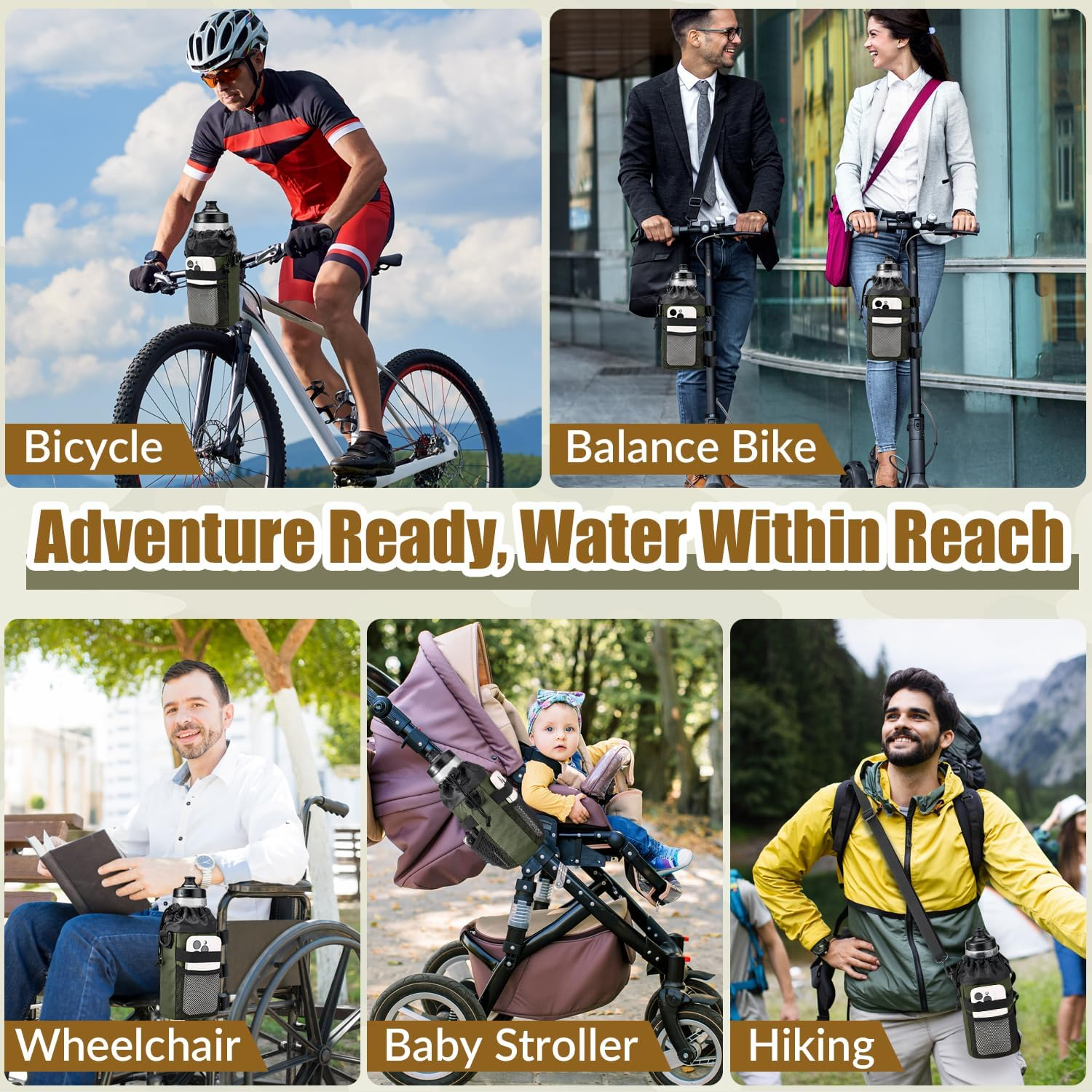 WOTOW Bike Handlebar Bottle Bag - Bicycle Insulated Stem Drink Cup Holder Water Bottle Bag Waterproof Pouch with Adjustable Shoulder Straps Mesh Pockets for All Bikes Daily Use Touring Commuting image number 2