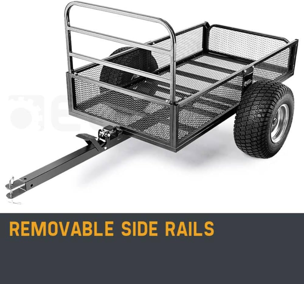 Plantcraft Dump Cart Mesh Towed Steel 1250LBS ATV Mower Trailer Garden Tray with Removable Side Rails image number 4
