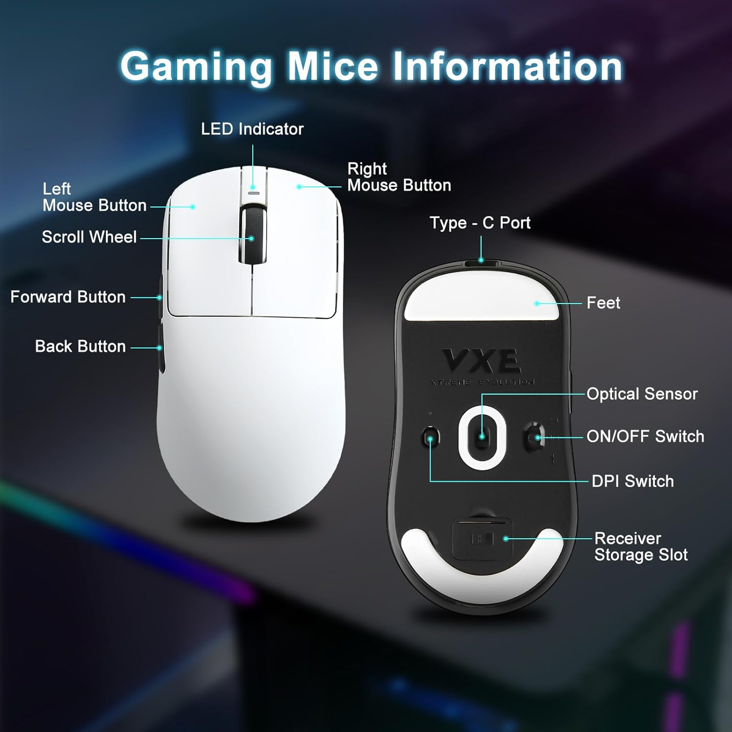 MIKIBY R1 SE+ Wireless Gaming Mouse, 18000 DPI, High-Precision PAW3395SE Sensor,55G Lightweight,Three Connection Modes Mouse, Programmable Ergonomic Mouse Suitable for Laptops/Pc/Mac (White) - Black image number 6