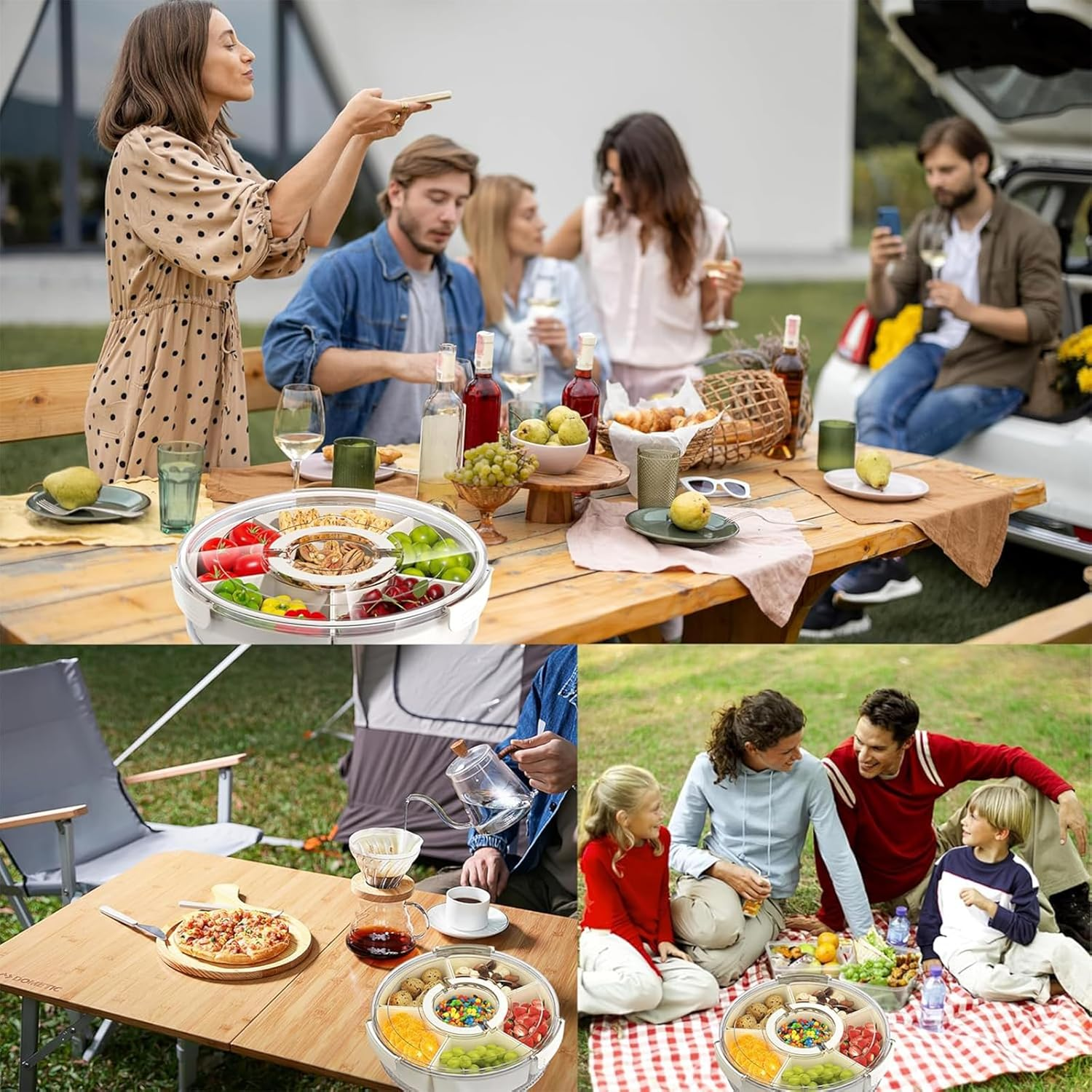 12In Divided Serving Tray with Lid and Handle, 360&deg; Rotation Large Snack Box Container, Multi-Purpose Veggie Tray, Snack Tray, Fruit Trays for Party Home Travel image number 5