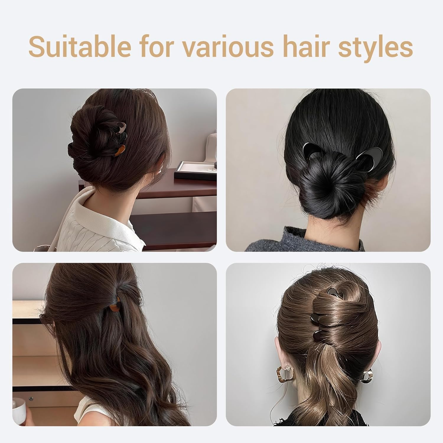 6-Pack Prestige Hair Pins (Large + Small) &ndash; Prestige Hairpin U-Shaped, French Hair Pin, Acetate Tortoiseshell/Black/Grey, Non-Slip No-Crease, for Fine/Thick/Long Hair, Buns & Chignons image number 1