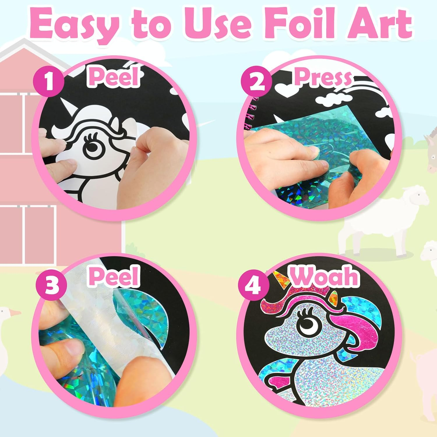 FUNNYB&G Foil Art Craft Activity for Kids - Girls Gift Crafts for Kids Fun Art Supplies DIY Creative Travel Toy, Birthday Gift Party Favor Toys for Girls Boys 4 5 6 7 8 9 Years Old image number 2