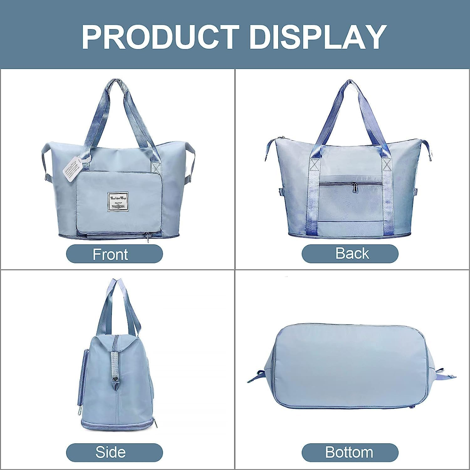 Large Capacity Folding Travel Bag, Travel Duffel Bag with Luggage Tag, Waterproof Lightweight Gym Bag with Wet and Y Separation Bag, for Travel, Sports, Gym, Blue, Folding Travel Bag image number 4