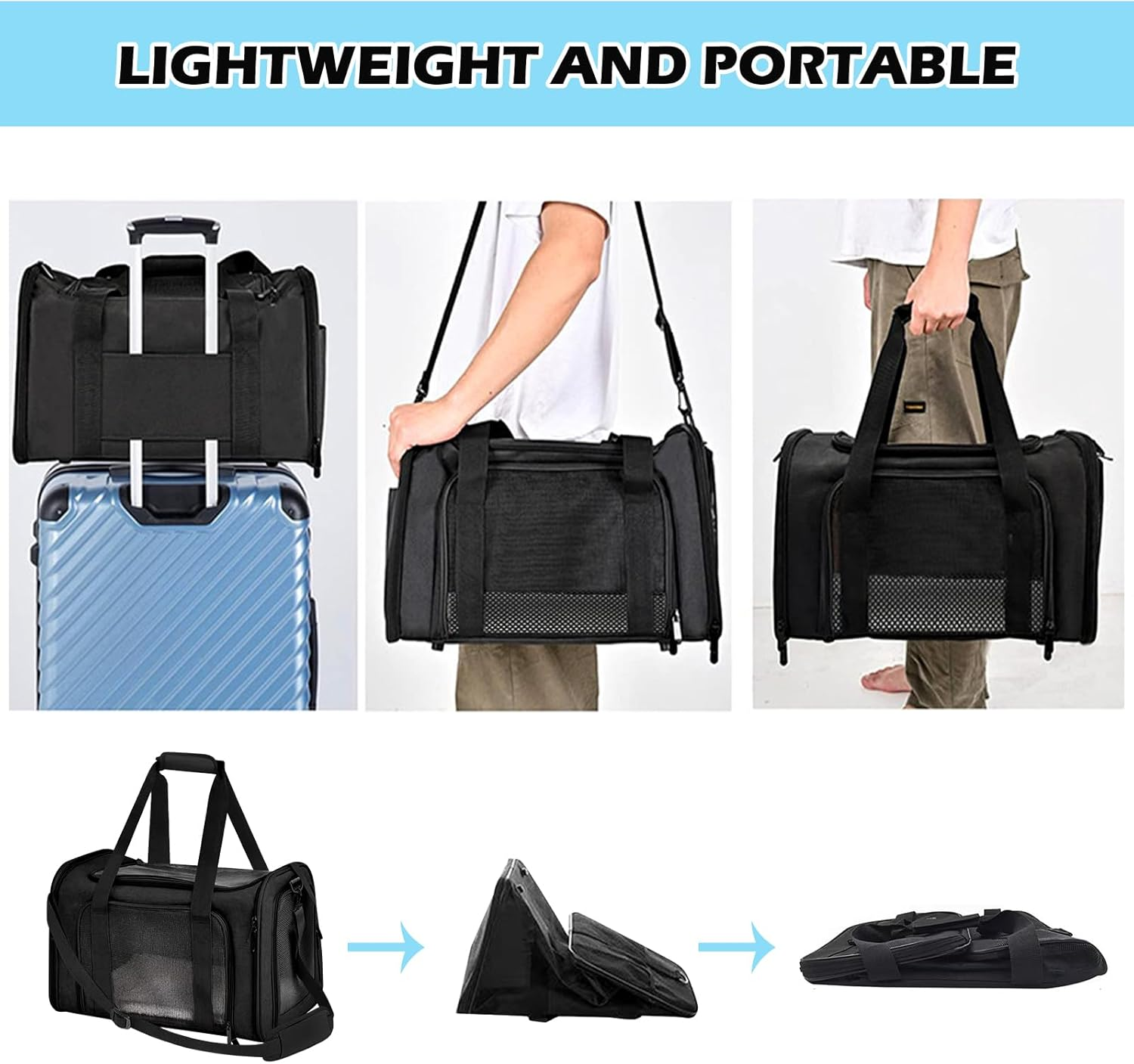 BYZESTY Transport Box Cat Dog Transport Box Dog Box Foldable Dog Transport Box Cat Transport Boxes Dog Bag Cat Transport Bag Includes Dog Bowl, 42 X 27 X 28 Cm (Black 2) image number 6