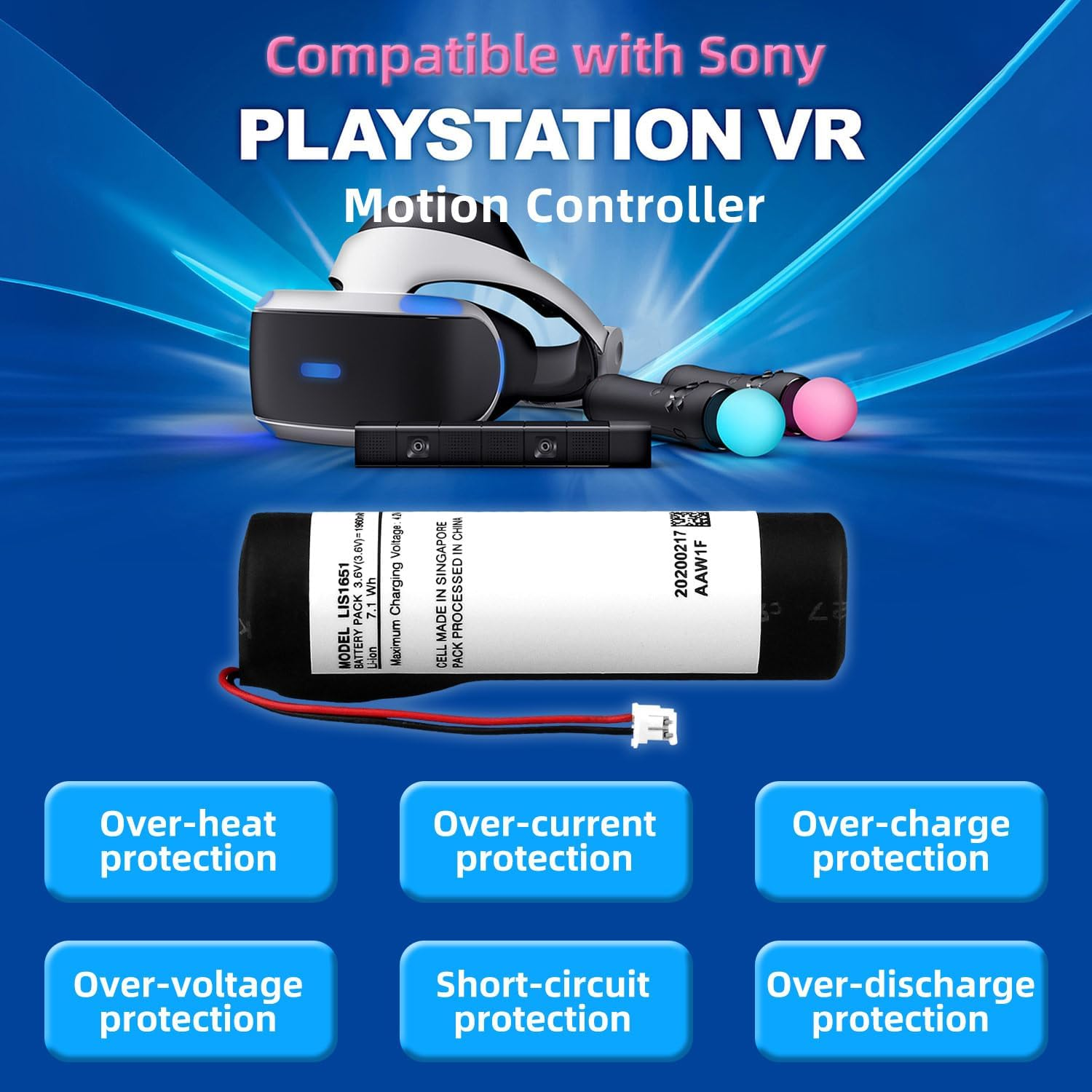 OSTENT 1960Mah Li-Ion Battery Pack Rechargeable Lithium-Ion Replacement for Sony PS4 VR Motion Controller image number 6
