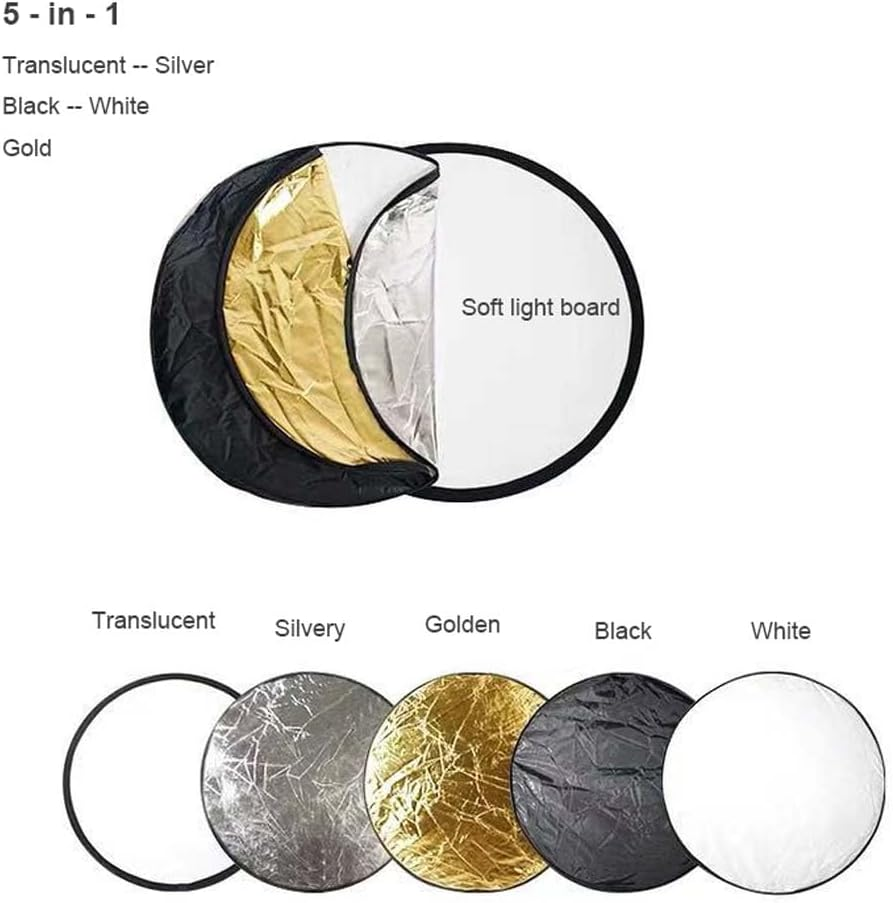 80CM 5-In-1 Photography Reflector Light Reflectors for Photography Multi-Disc Photo Reflector Collapsible with Bag - Translucent, Silver, Gold, White and Black image number 5