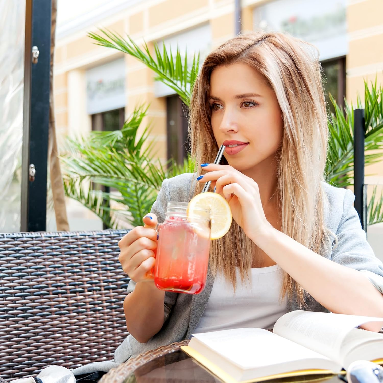Stainless Steel Straws, 12 Pack Reusable Metal Straws, Drinking Straws 6 Straight 6 Bent with 2 Cleaning Brushes and Bag for Tumblers (Silver) image number 4