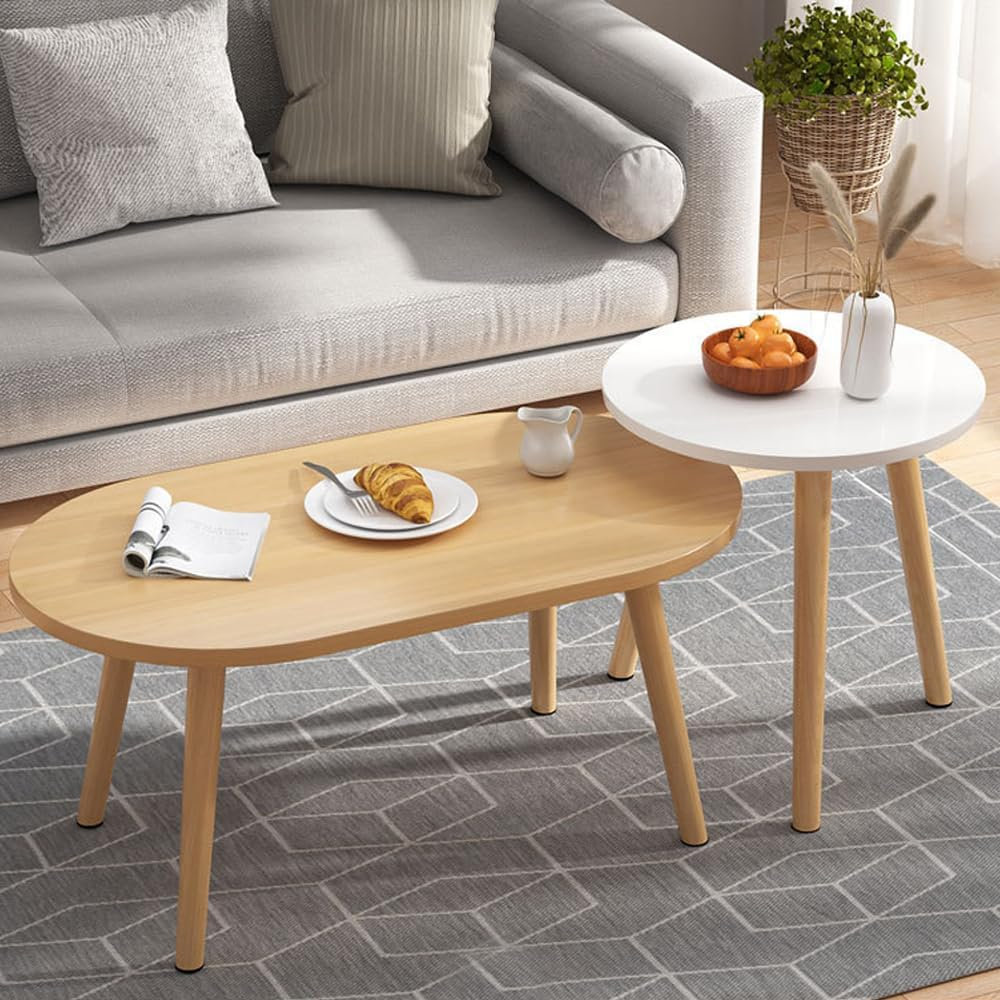 Fohouse Nesting Coffee Table Set of 2, Nesting Tables Set Coffee Tables End Tables Living Room Stacking Side Wooden Tables, Bedroom Apartment Modern Industrial Simple Nightstand (B)