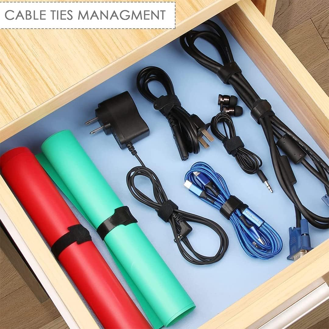 (100Pack- 8Inch) Longer Reusable Cable Ties|Cable Ties|Cable Management|Cable Tie|H HOME-MART Cable Straps Adjustable Tidy Wrap Hook and Loop Strong Fastening Organizer Cord/Cable Organiser image number 2