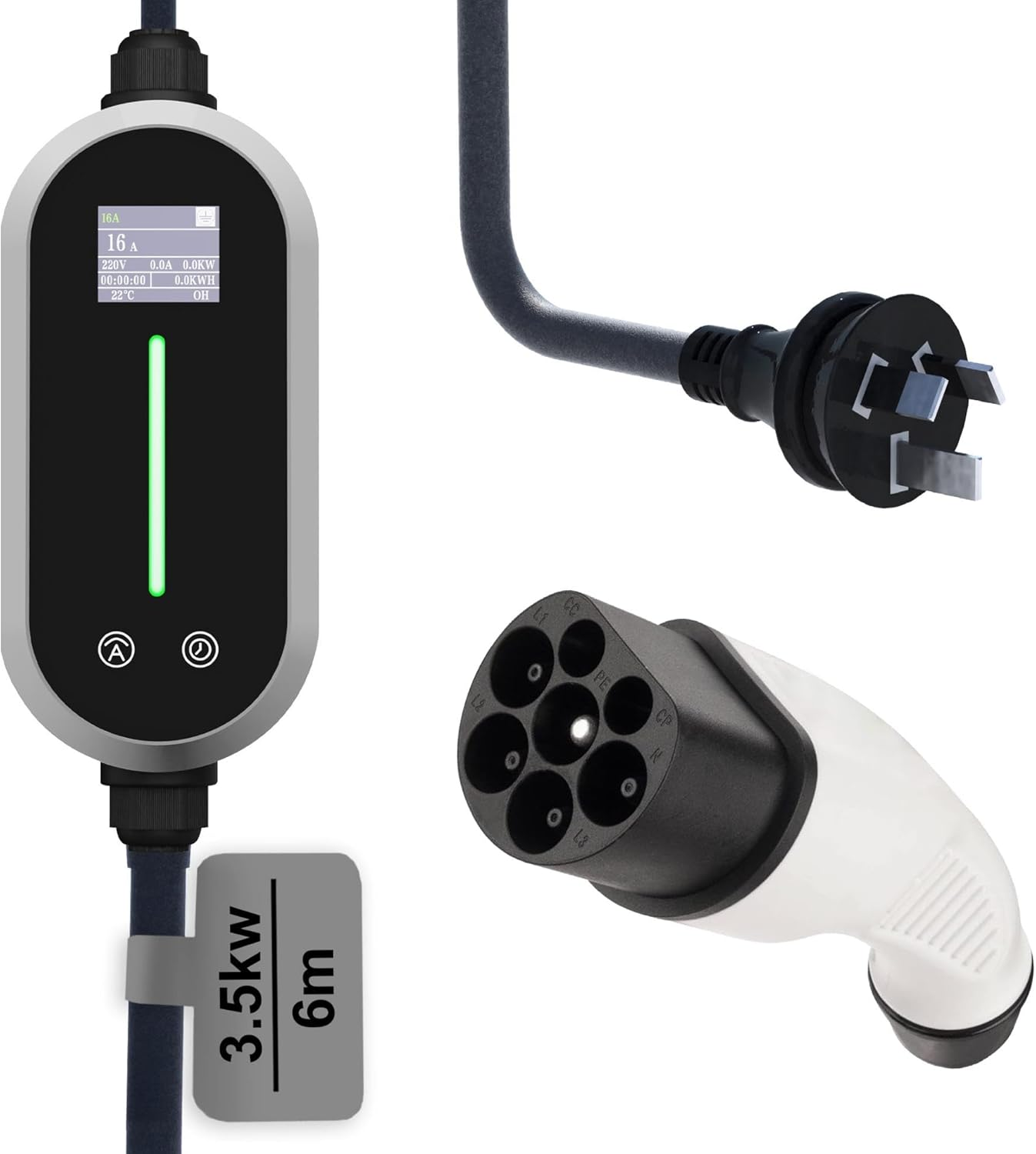 Type 2 EV Charger, Electric Vehicle Charging Cable with Screen 3.5KW 16A 220-240V 6M Cable Australian Plug Fit Tesla Model Y/Model 3 EV & Plug-In Hybrid Car Charger Station Accessories image number 5