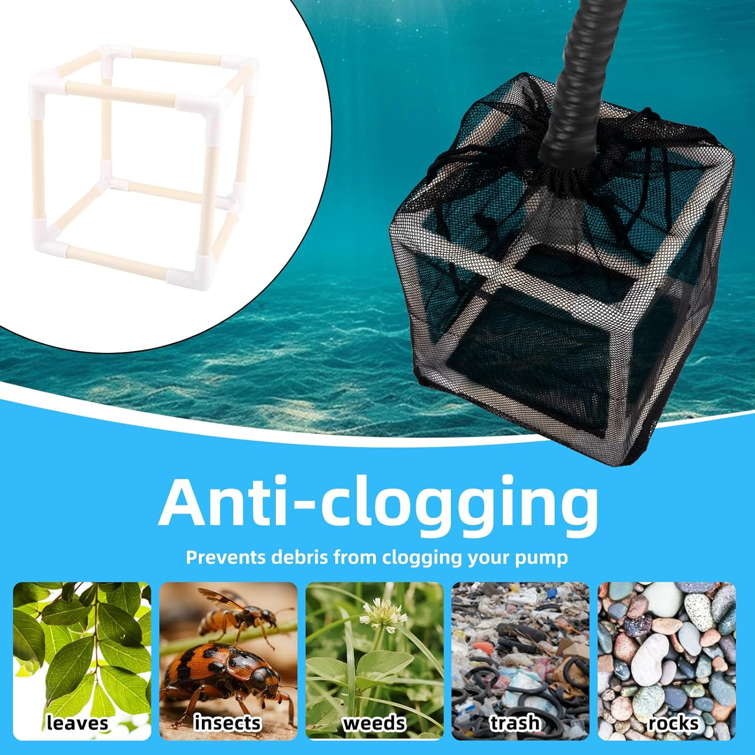 Pond Filtration Bags Set, 7In Nylon Pond Pump Filter Bag with Adapter Heads and Connecting Tubes for Waterfall Swimming Pool and Fountain image number 5