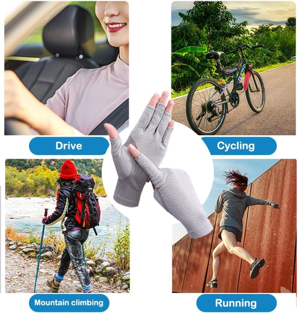 INOGIH Women Sunblock-Fingerless Gloves Uv-Sun-Protection Driving Non-Slip Outdoor Gloves for Women Girls - Grey image number 3
