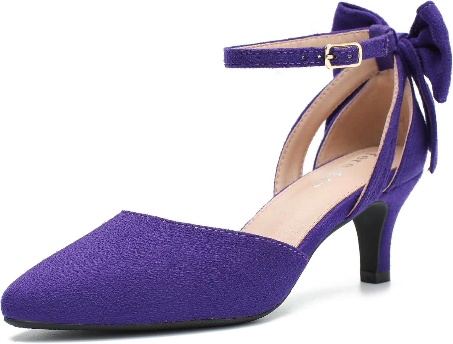 Women'S Wedding Evening Party Bow Kitten Heels Pumps Ankle Strap Buckle Dress Shoes image number 3