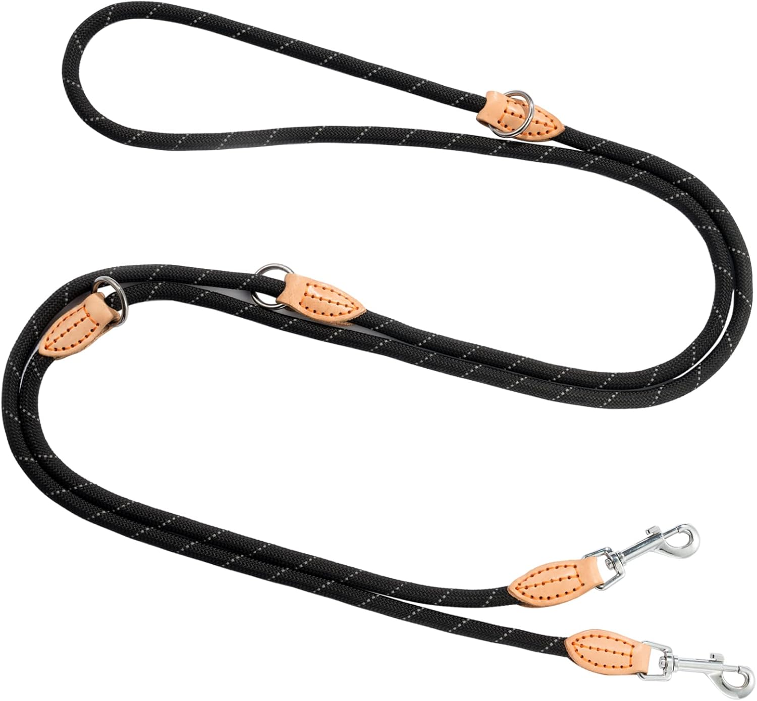 Dog Lead 3 M Double Lead Reflective Premium Dog Lead 3-Way Adjustable Nylon Lead round and Bite Proof with 2 Carabiners, Dog Leash Black 14 Mm image number 6