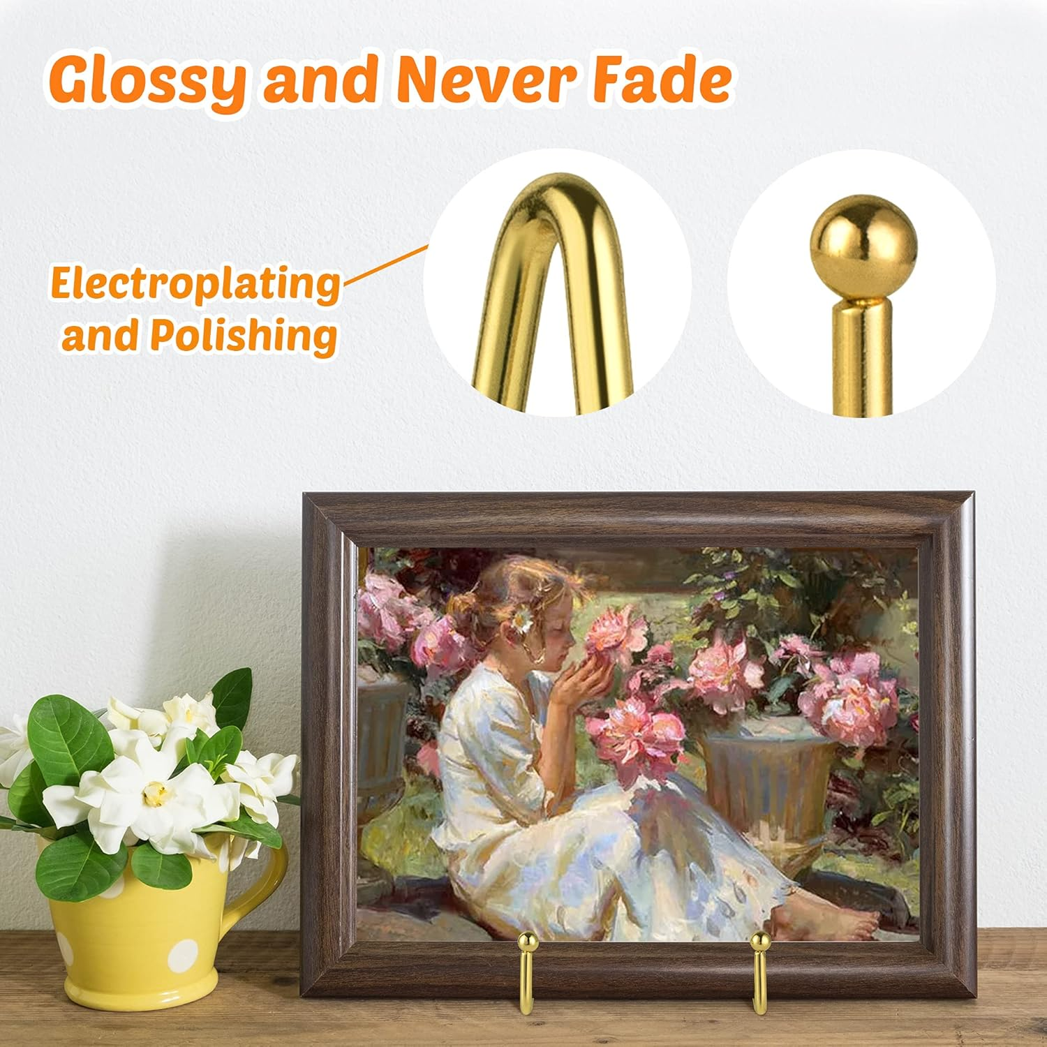 Mocoosy 2 Pack 4 Inch Gold Plate Stands for Display, Metal Square Wire Easel Stand, Plate Holder Display Stands, Picture Frame Stands for Display Photos, Decorative Platter, Book and Table Top Arts image number 4