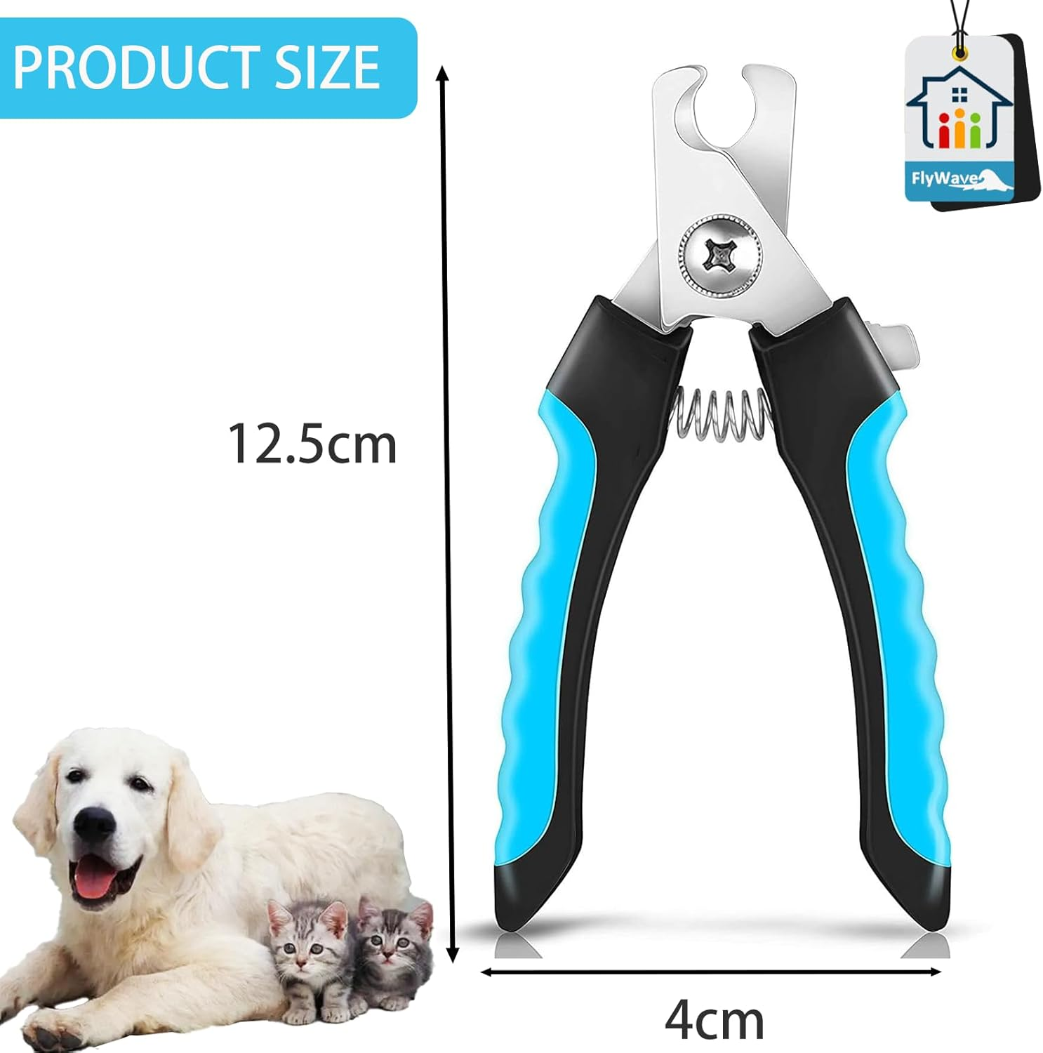Flywave Claw Scissors for Cats and Dogs, Safe with Protection and Nail File, Ergonomic Design, Ideal for Small to Large Animals, Blue image number 1