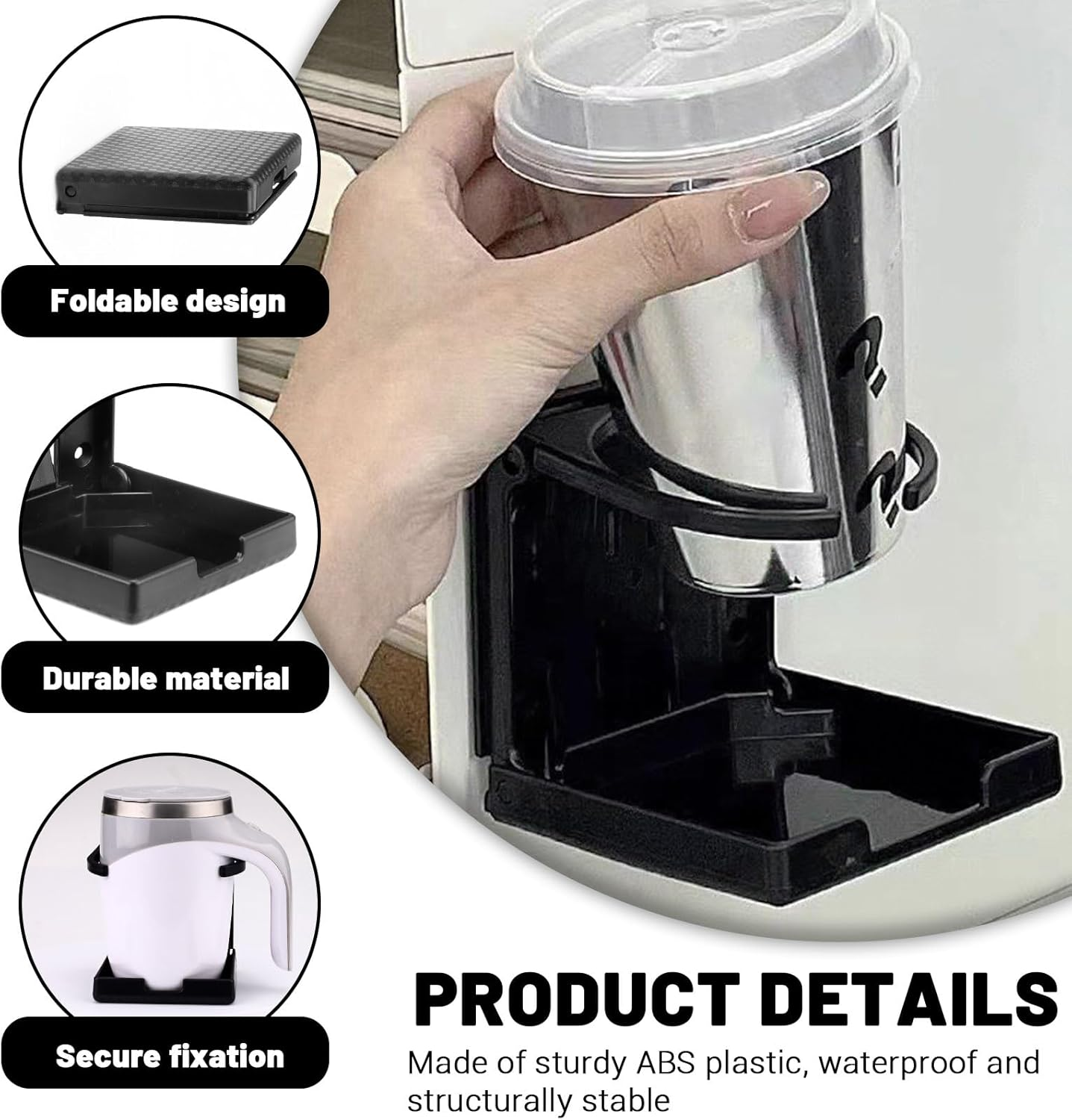 2PCS Folding Cup Holder, Adjustable Car Cup Holders, Cup Holder Fits Cups within 100Mm Diameter, Multifunctional Boat Cup Holders, Boat Accessories (Black) image number 2