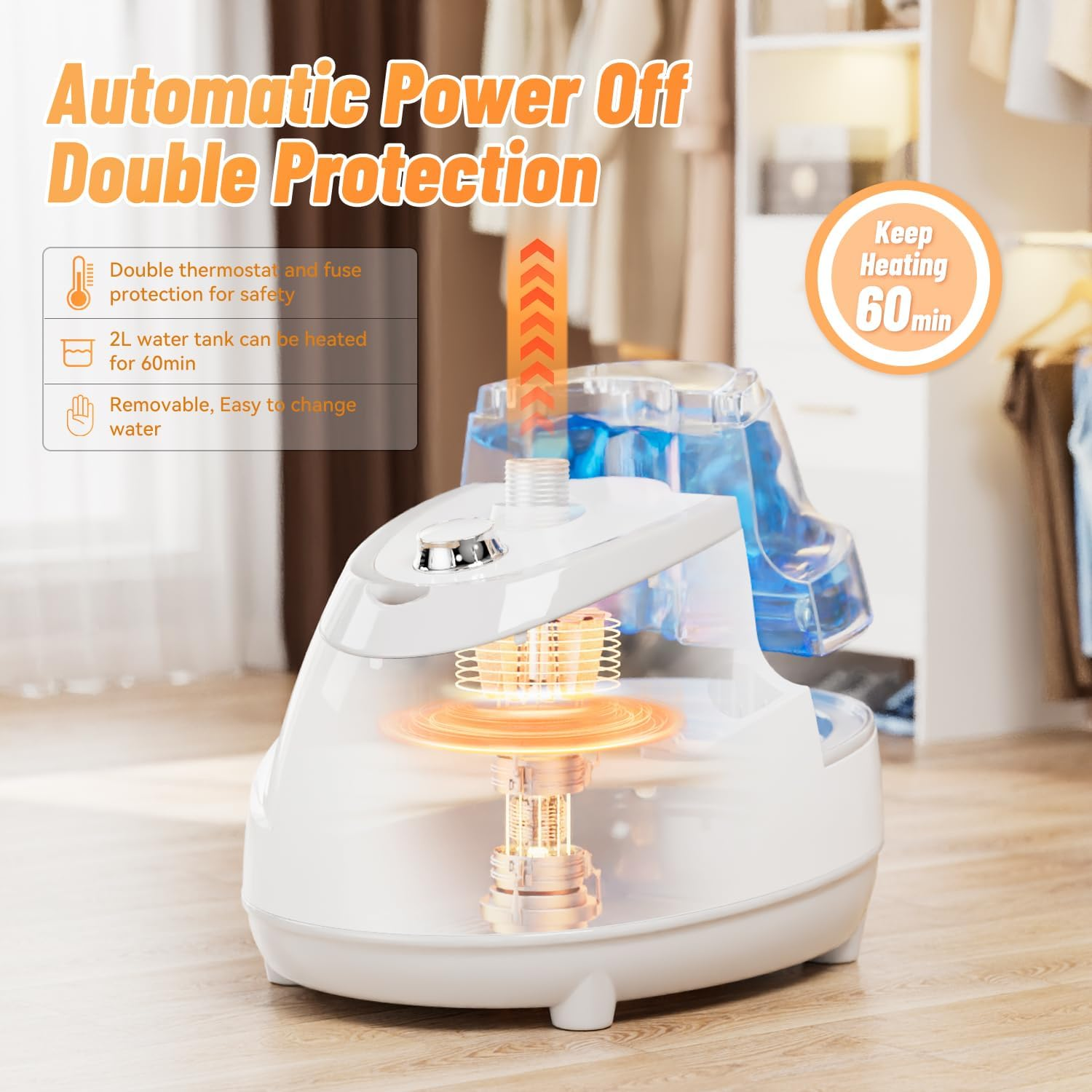 Shanghigh Stand Garment Steamer for Clothes - 1800W Steamers with Adjustable Double Rod, Flat and Hanging Ironing with 1.6L Water Tank, 30S Fast Heat-Up, Wrinkle Remover with 10 Iron Modes for Home image number 2