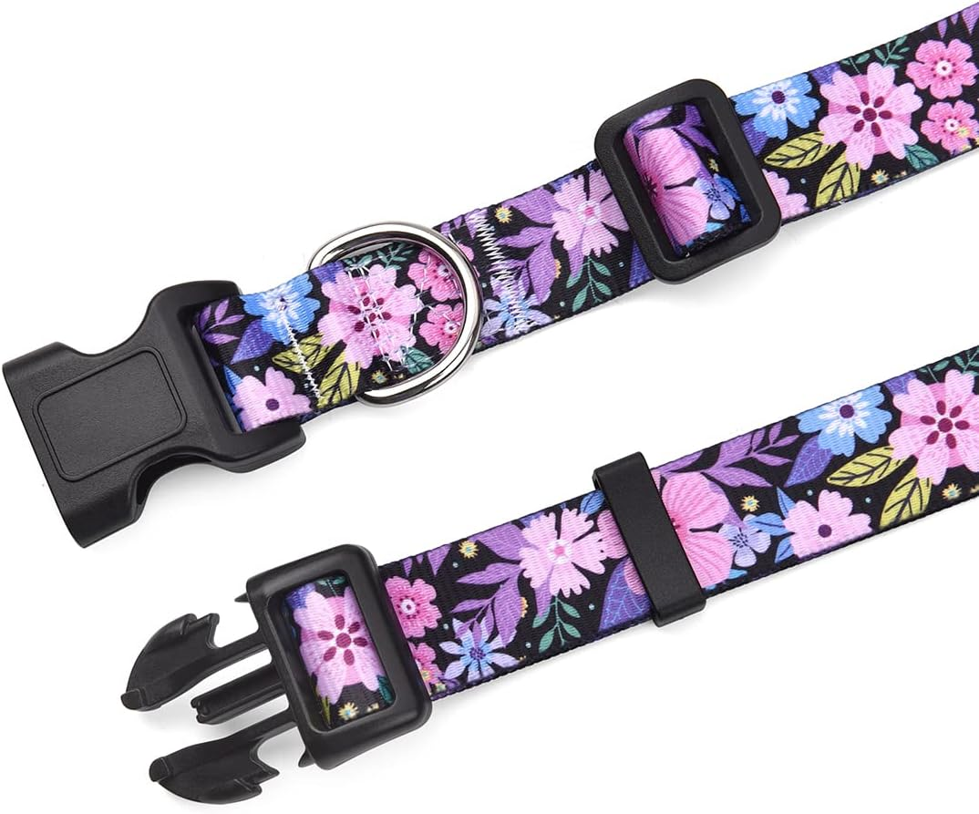 HQYDDMI Dog Collars with Floral Print, Soft Comfortable Adjustable Collars for Small Medium Large Dogs, Floral Pattern for Girl Boy Dogs(Pink Floral,L)