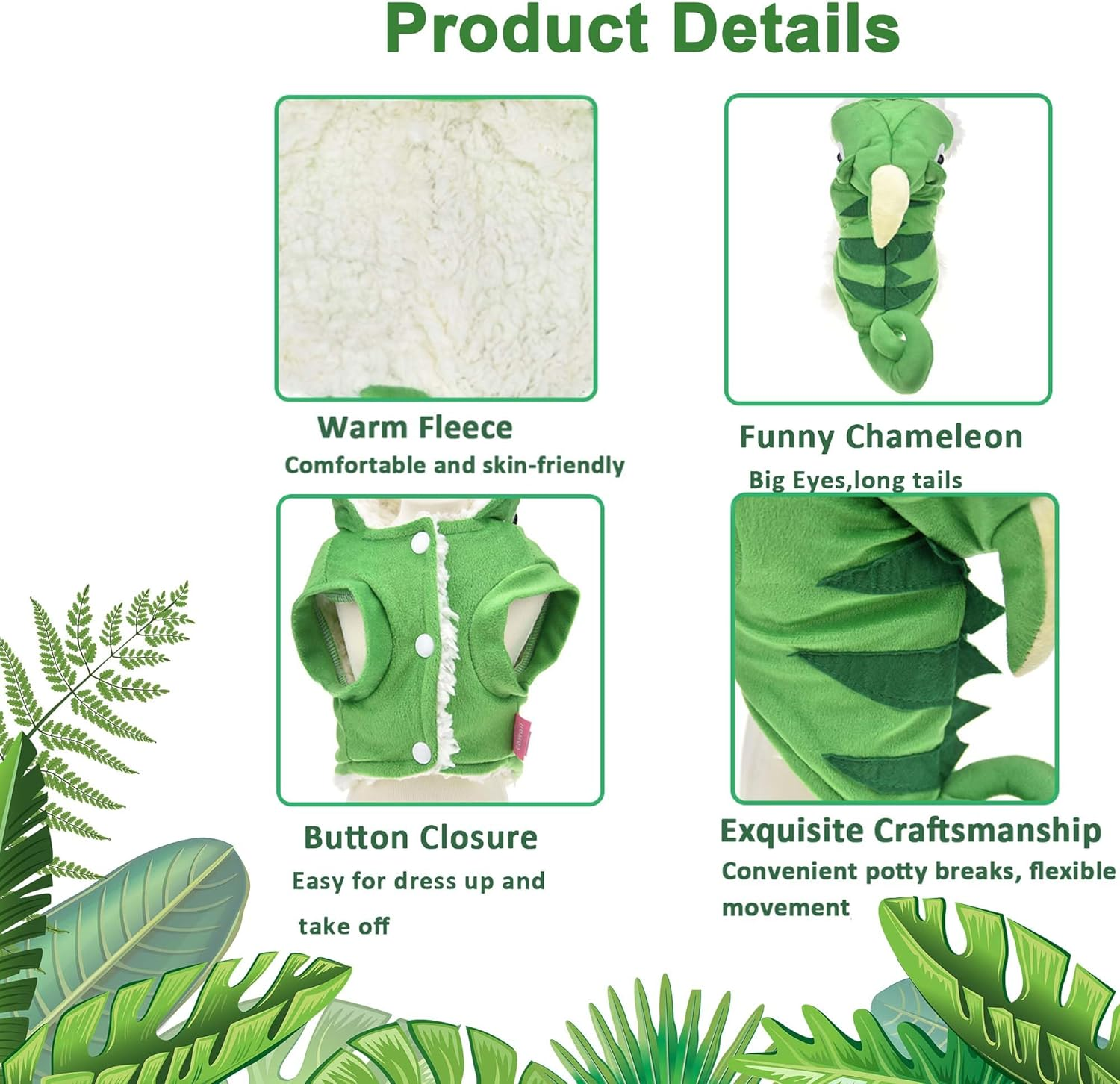 Muyaopet Chameleon Dog Costume for Halloween,Winter Fleece Pet Cat Coat Jacket for Small Medium Large Dog,Pet Funny Clothes Hoodie Labrador Bulldog Chihuahua(Green, XXL) image number 4