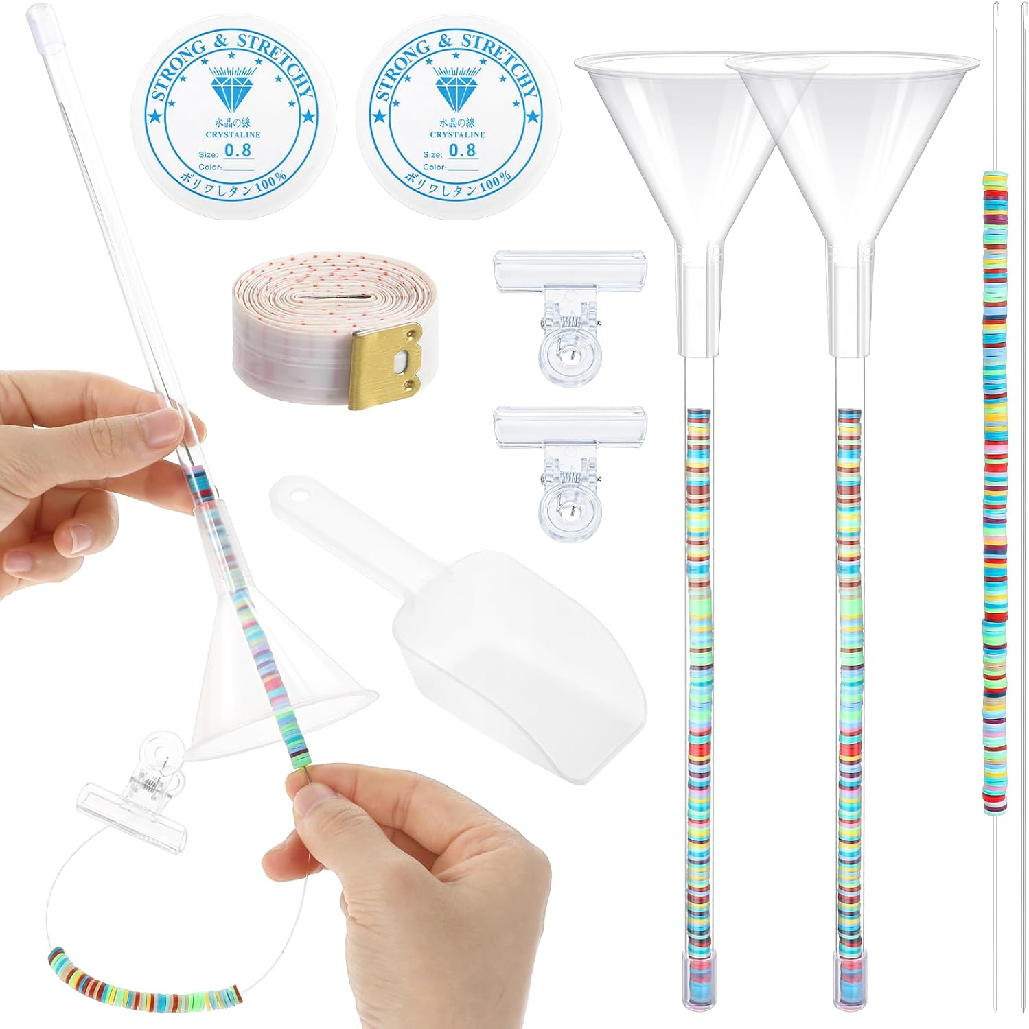 GEEHUA 2 Pack Clay Beads Bracelet Making Kit, Beading Funnel Tools for Jewelry Clay Bead Bracelets Necklace Making with Funnel Tube, Thread Pin, Wire, Clip, Spoon, Plug, Measuring Ruler image number 1