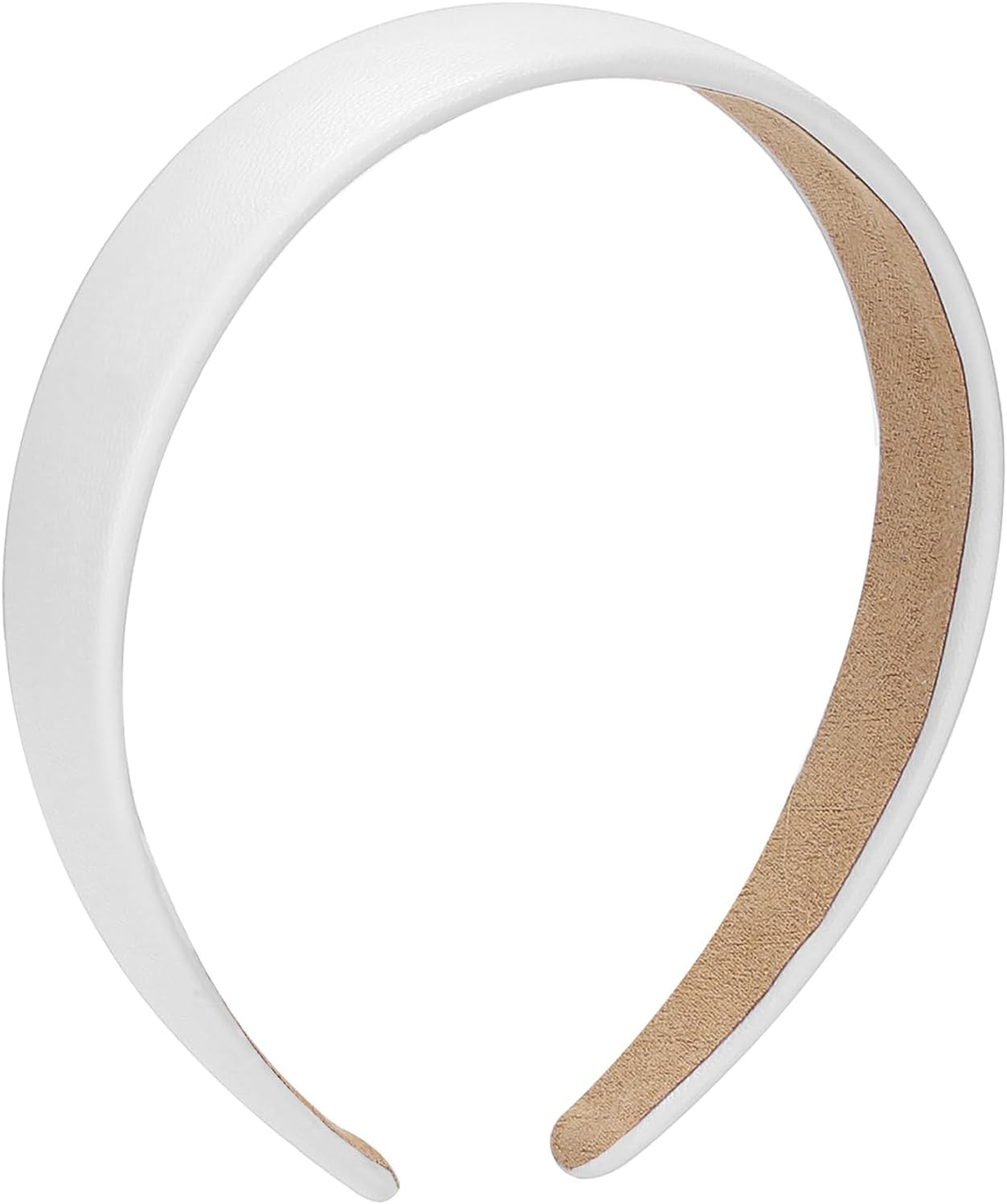 Wantgor 1 Inch PU Leather Headband, Wide Padded Hairband Fashion Hair Bands Cute Womens Headbands Holiday DIY Hair Accessories (White) image number 6