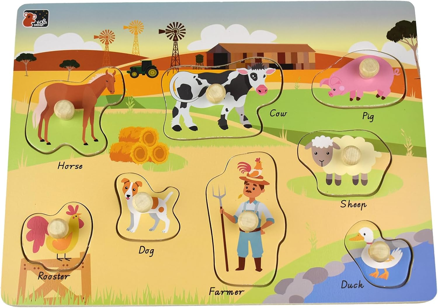 Koala Dream 2 in 1 Australian Farm Animal Peg Puzzle - Educational Pegboard Puzzle image number 2