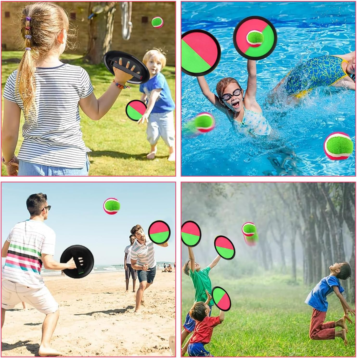Velcro Ball Game, Velcro Ball Set with 4 Catch Discs 4 Balls, Beach Toy Velcro Ball Waterproof, Outdoor Games for Children Throwing and Catching Game, Gifts Children from 3 4 5 6 7 8 9 10