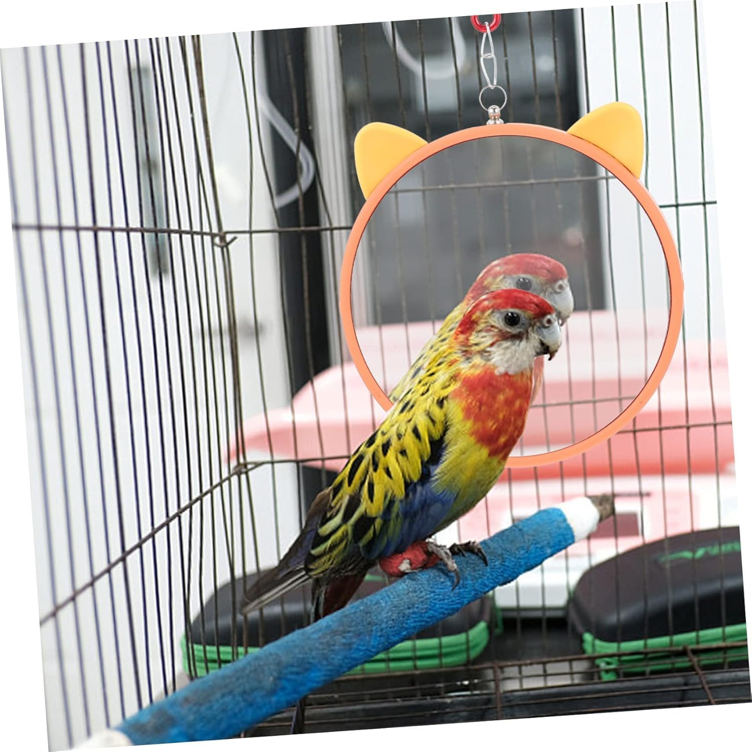 Bird Hanging Parrot Mirror for Cage, 1Pc Parrot Mirror Hanging Mirror,Small Bird Mirror Hanging Bird Cage Mirror,Hanging Bird Cage Parrot Mirror,Hanging Bird Cage Interactive Parrot Mirror Bird Mirror