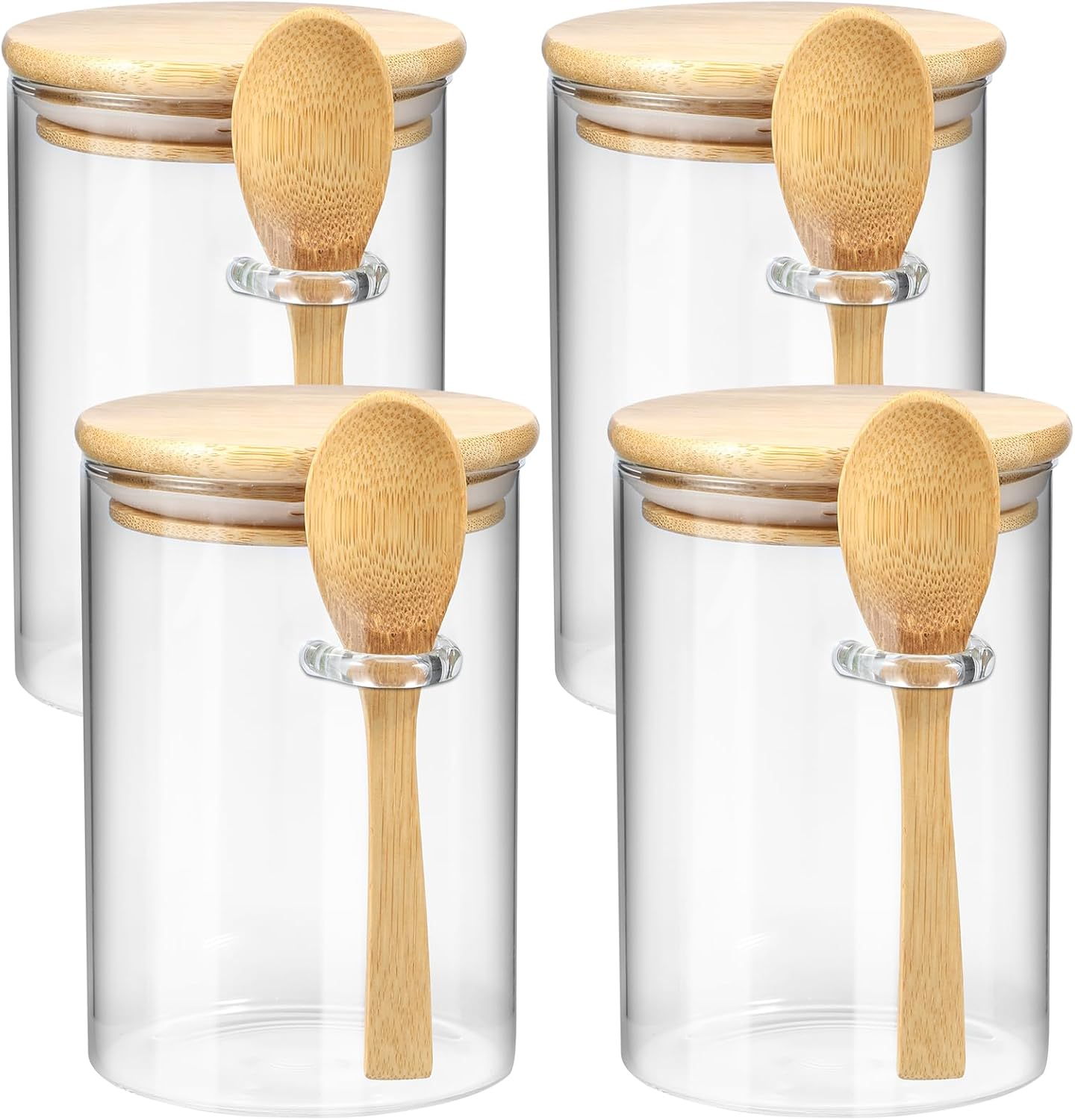 4Pcs Glass Jars with Bamboo Lids and Spoons 600ML Airtight Spice Jars Clear Glass Storage Jars Multipurpose Food Storage Containers Dishwasher Safe Glass Jars for Coffee Cereal Spices image number 3
