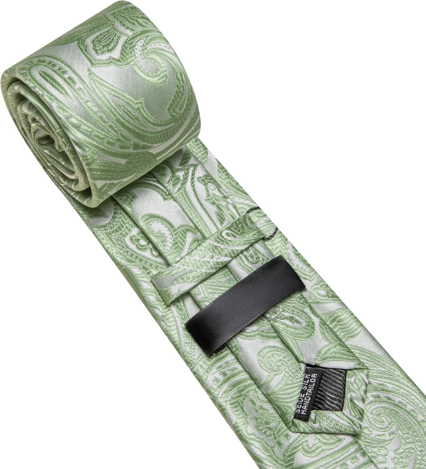 Barry.Wang Paisley Tie with Tie Clip for Men Silk Necktie Pocket Square Cufflinks Set Formal Wedding Party Business - Baby Blue image number 7