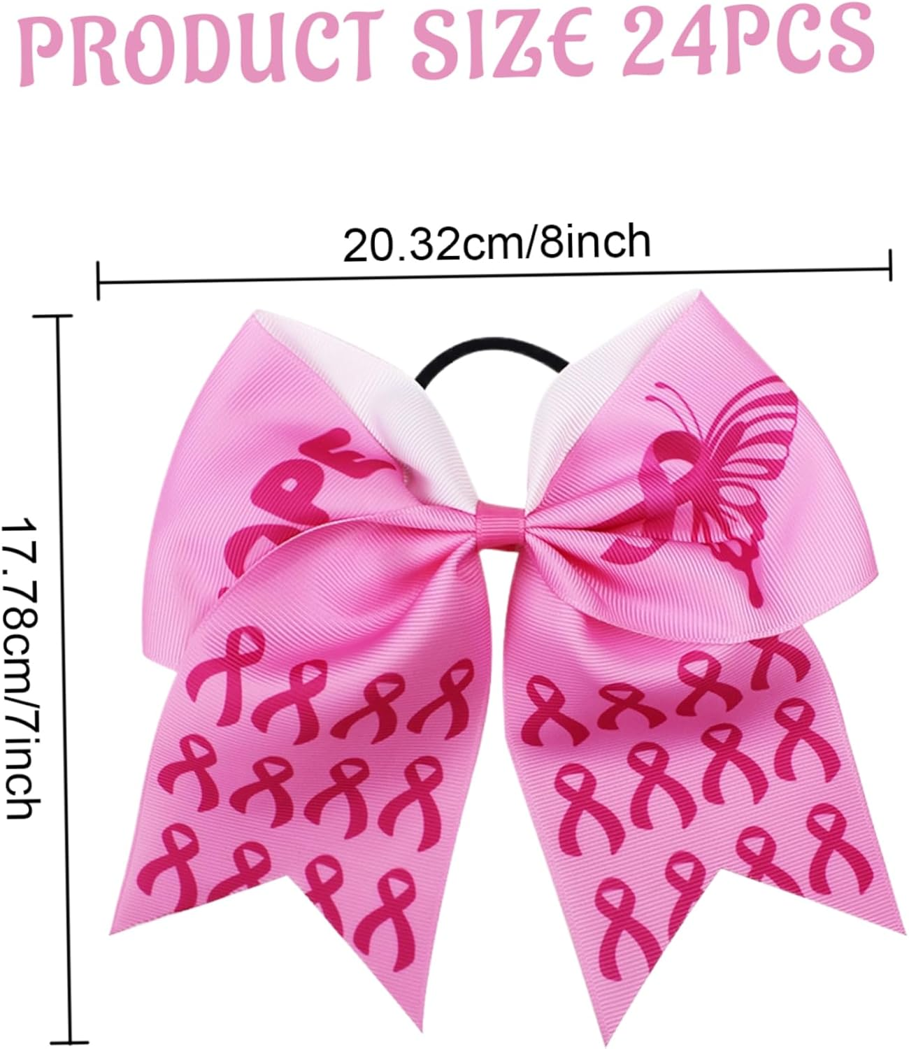 Cheer Bows, Breast Cancer Cheer Bows 24Pcs 8X7 Inch Breast Cancer Awareness Bows with Elastic Band Decorative Inspiring Cheer Bows for Women, Girls, Breast Cancer Awareness Bows image number 3
