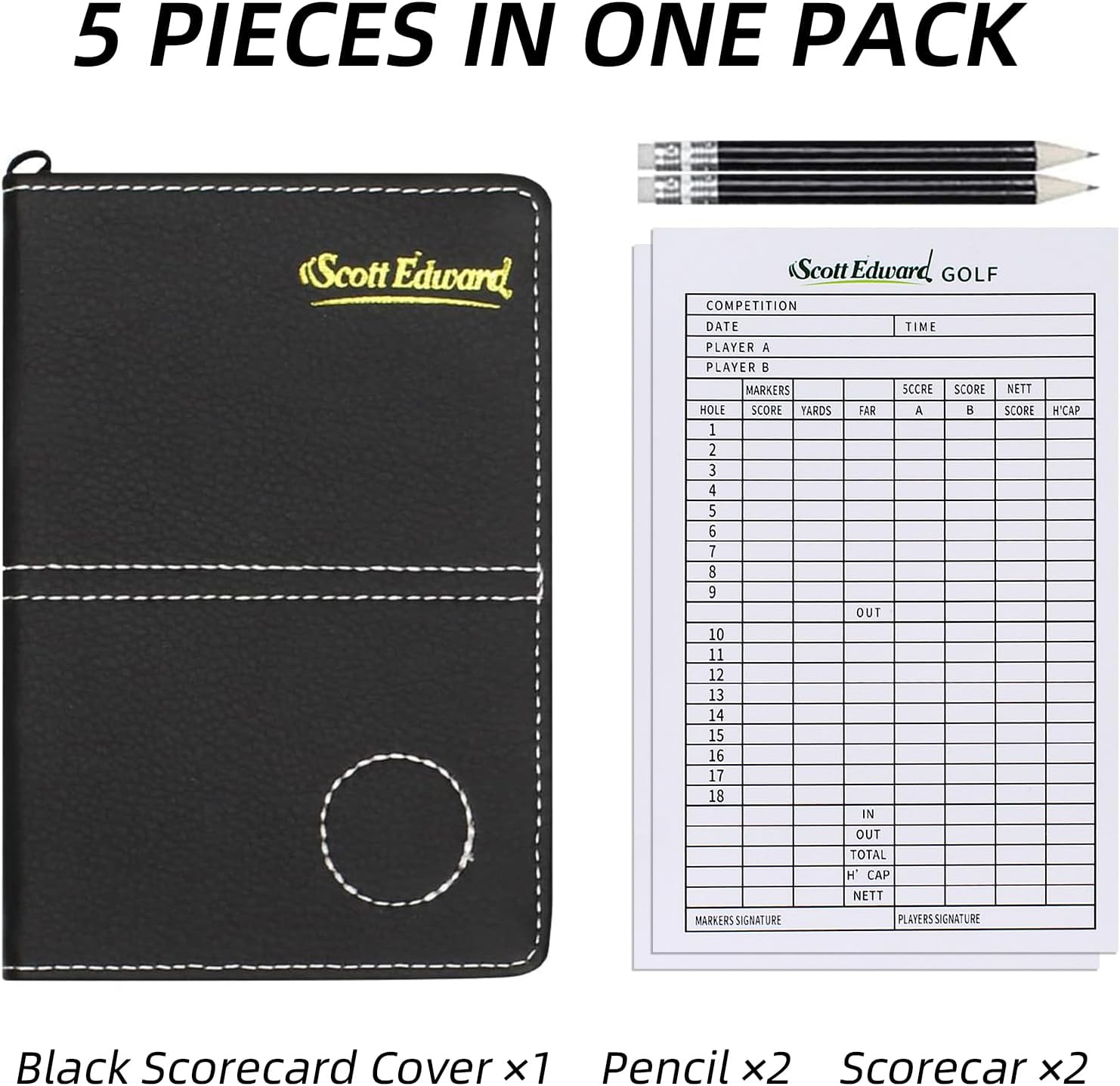 Scott Edward Golf Scorecard Cover Leather Scorecard Holder Statistic and Score Tracking Waterproof Soft Thick Umpire Lineup Card Holder