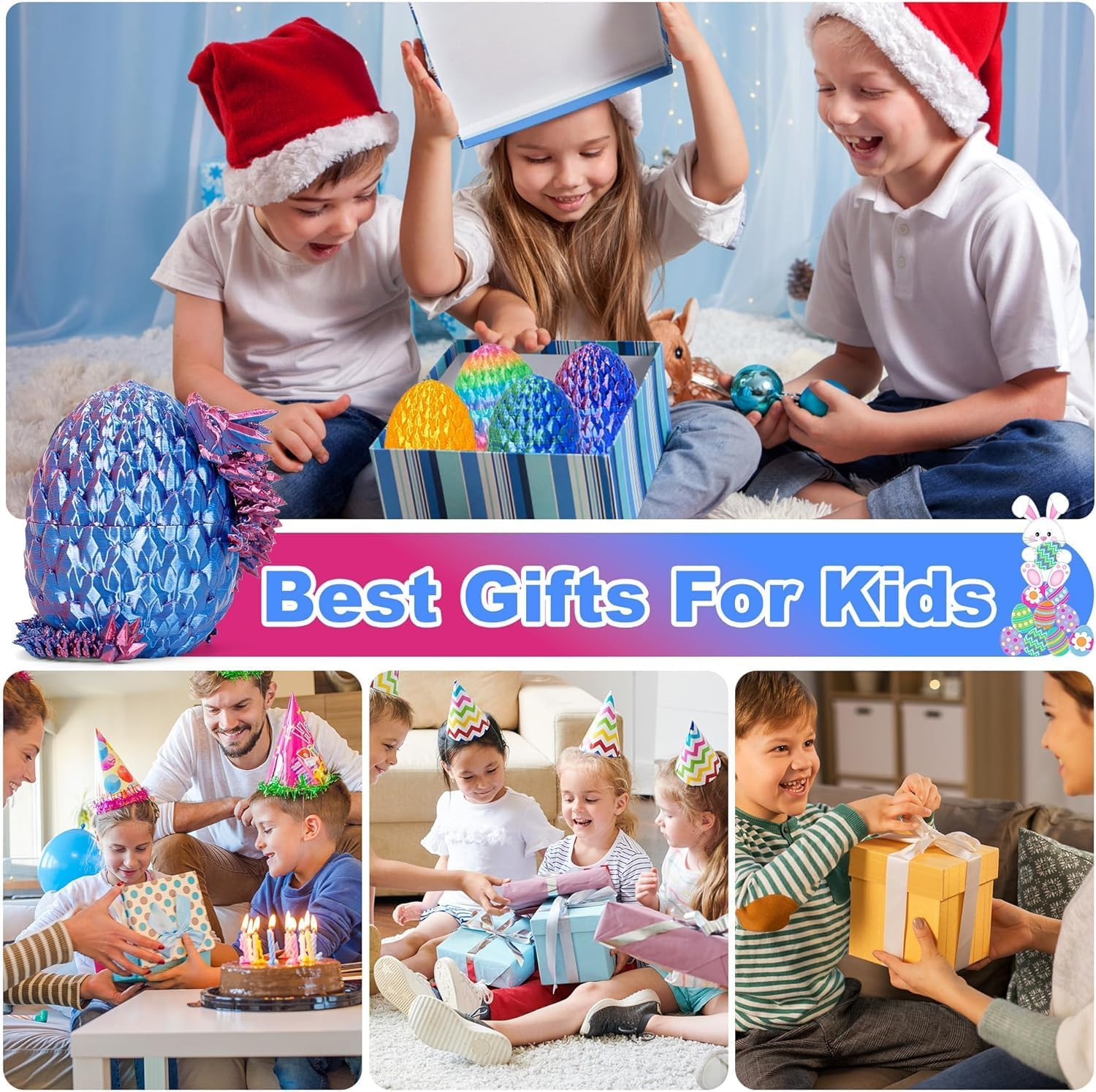 4PCS 3D Printed Dragon - Dragon Eggs with inside -, Mini Easter Eggs Fidget Toy 3D Articulated Crystal Eggs Mystery Egg Home Office Decor Executive Desk 8 .4 in (4 PCS- Style B)