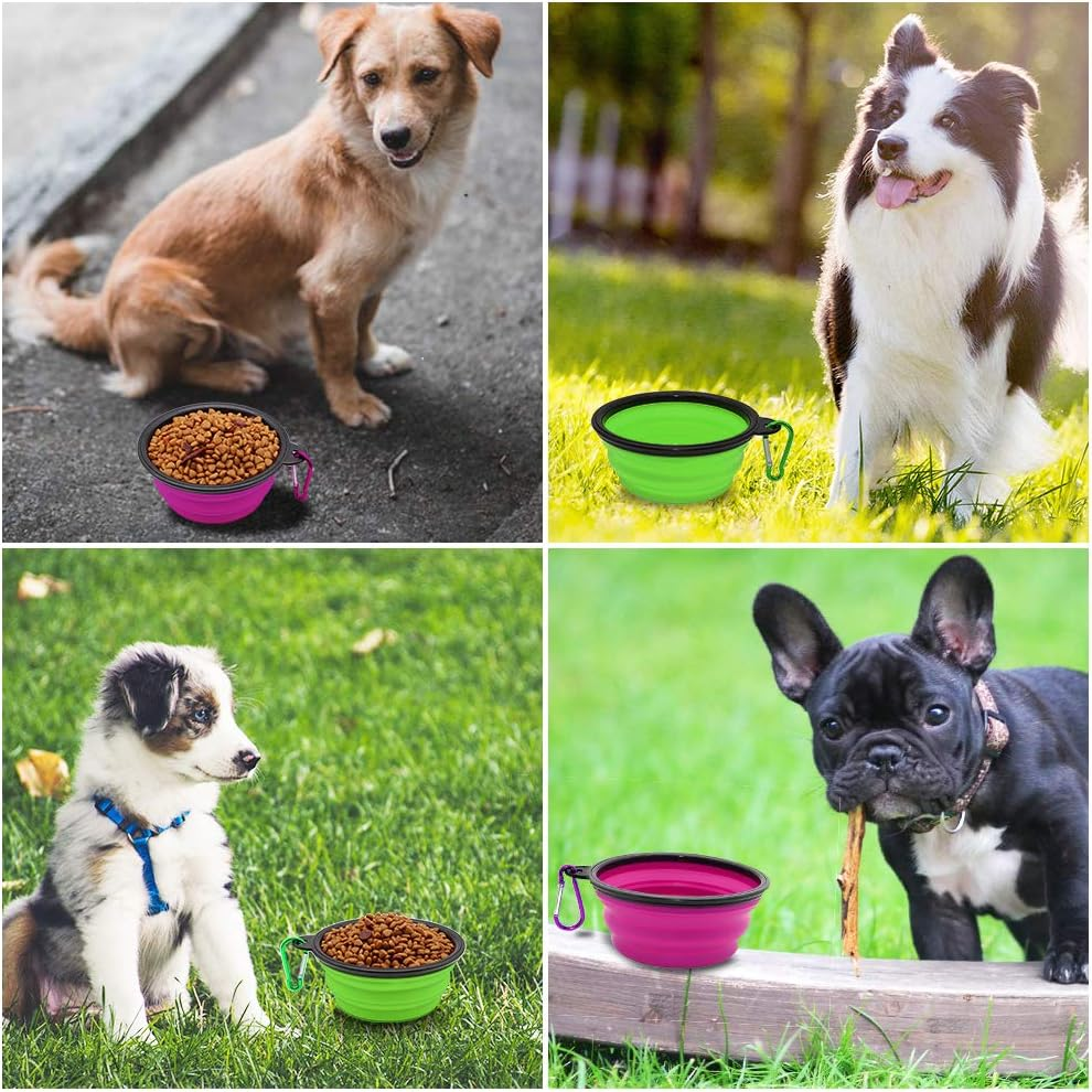 Collapsible Dog Bowl, 2 Pack Collapsable Dog Water Bowls for Cats Dogs, Portable Pet Feeding Watering Dish for Walking Parking Traveling with 2 Carabiners (Small, Green+Purple) image number 6