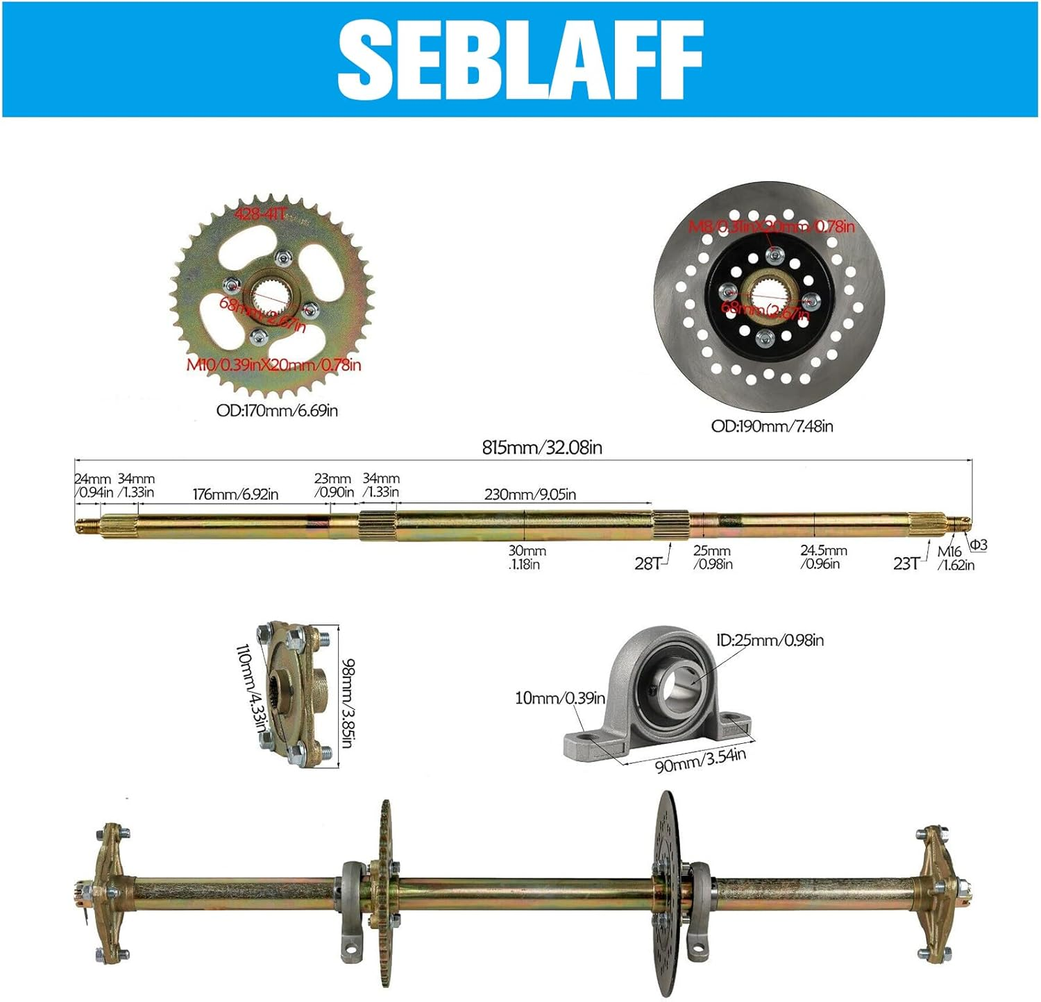 32In Go Kart ATV Live Rear Axle Kit Replacement for Go Kart ATV Quad and Drift Trikes image number 2