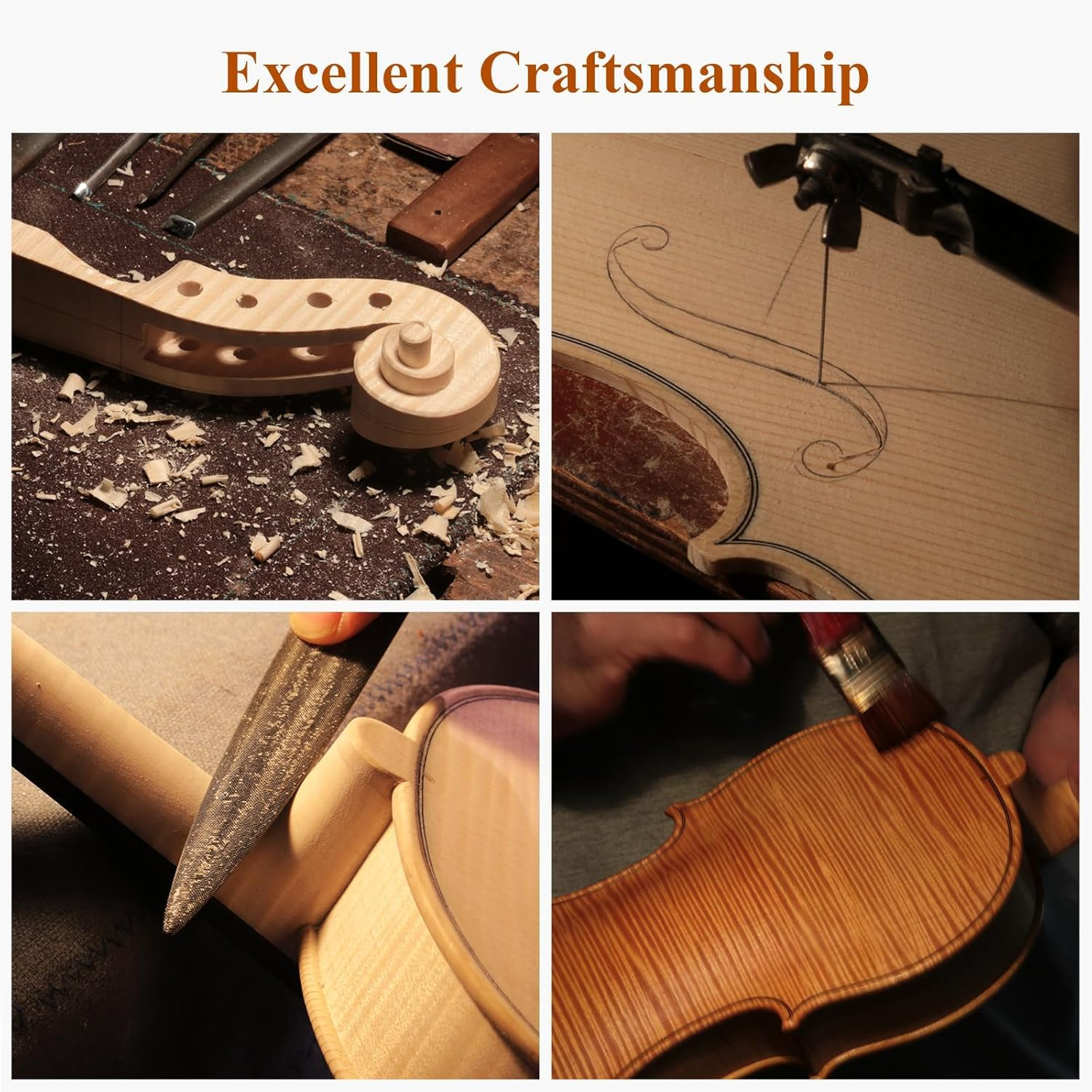 PHOENIX Violin 4/4 Full Size Kit, Violin Fiddle Set for Beginner Adults Student with Rosewood Bow, Extra Strings, 1 Rosin, Case, Fingerboard Stickers, Shoulder Rest (Full) image number 2