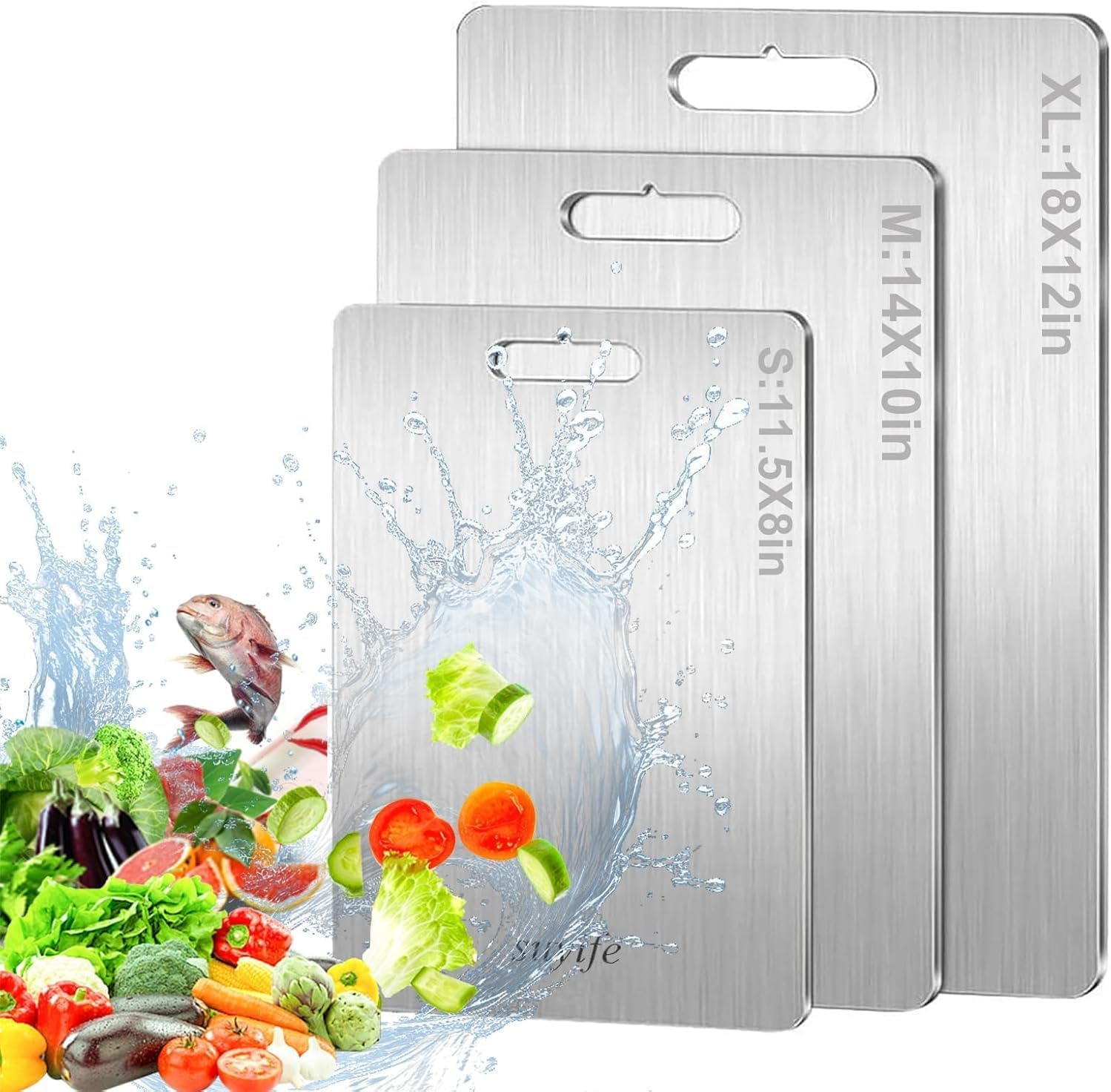 Heyinova Titanium Cutting Board,3Pcs Chopping Board No Mouldy Food Grade Cutting Board for Kitchen,Large Meat Cutting Boards Hanging Steel Chopping Board for Home Kitchen Cooking Outdoor image number 3