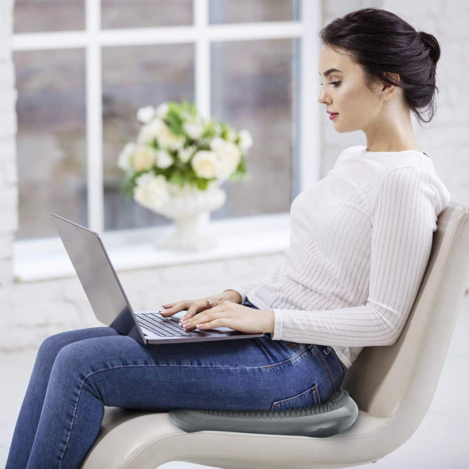 Inflated Stability Wobble Cushion, Balance Air Cushion Disc for Core Fitness Exercise, Wiggle Seat for Sensory Kids, Suitable for Office, Home, School, Pump Included