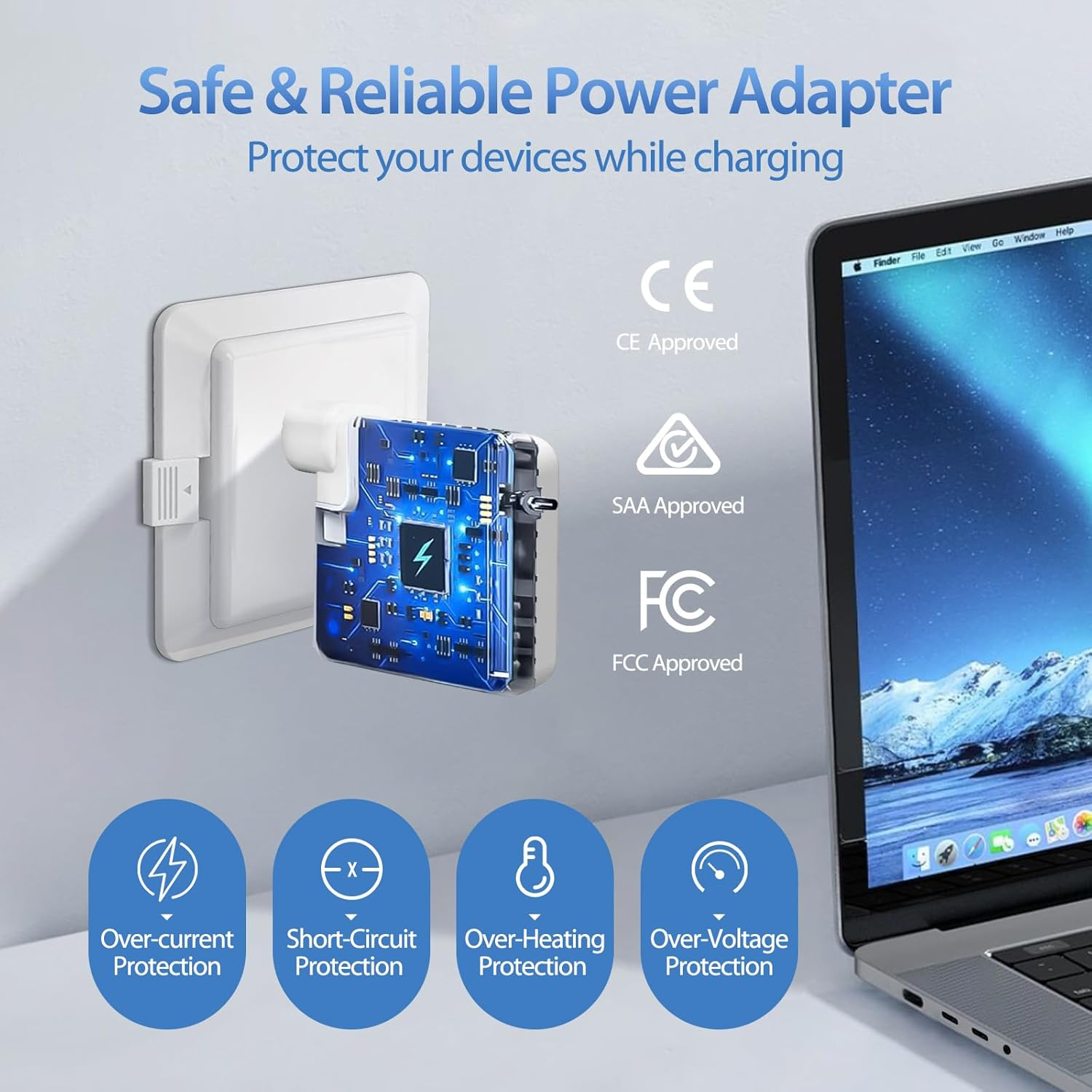 Ixtra Mac Charger for 2022 2023 2024 Macbook Air 13 15 Inch M3 M2 M1, Macbook Pro 14 Inch 2021 2023 2024 M4 M3 Pro/Max, 96W USB C Power Adapter, USB C to Magnetic 3 Braided Cable Original Quality image number 1